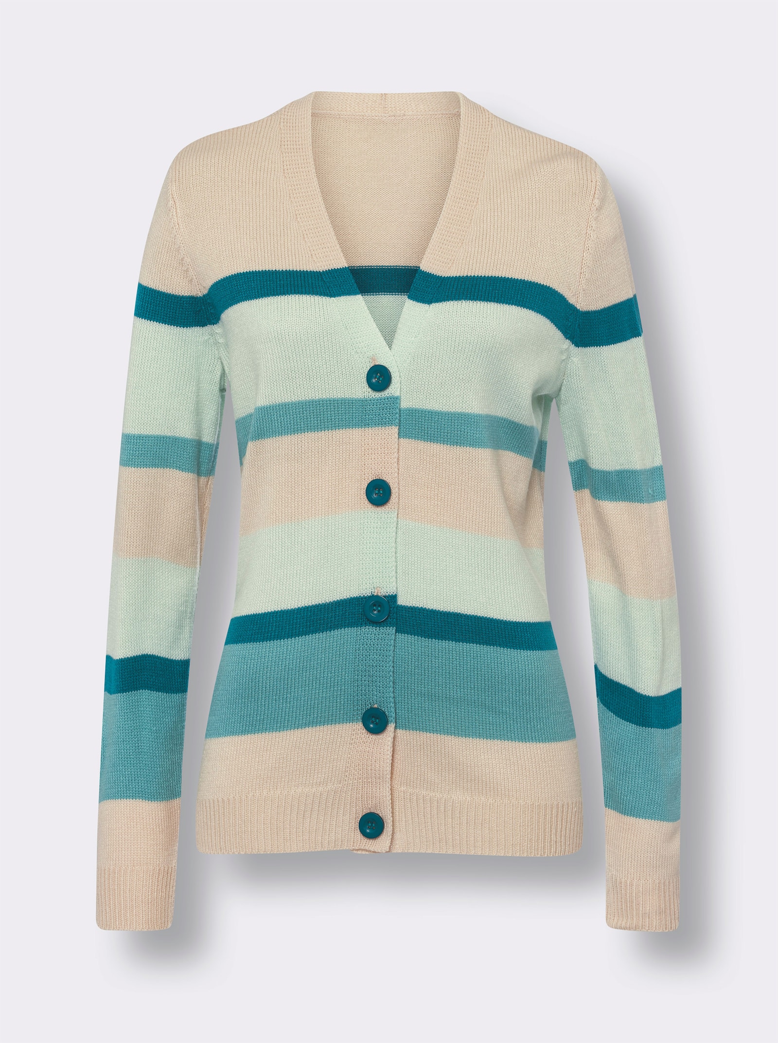 Strickjacke im Streifenmuster - elfenbein-kalkmint-geringelt