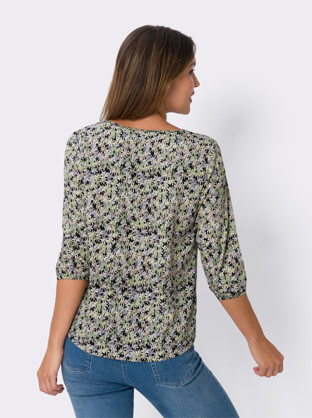 Comfortabele blouse - pistache/beige bedrukt