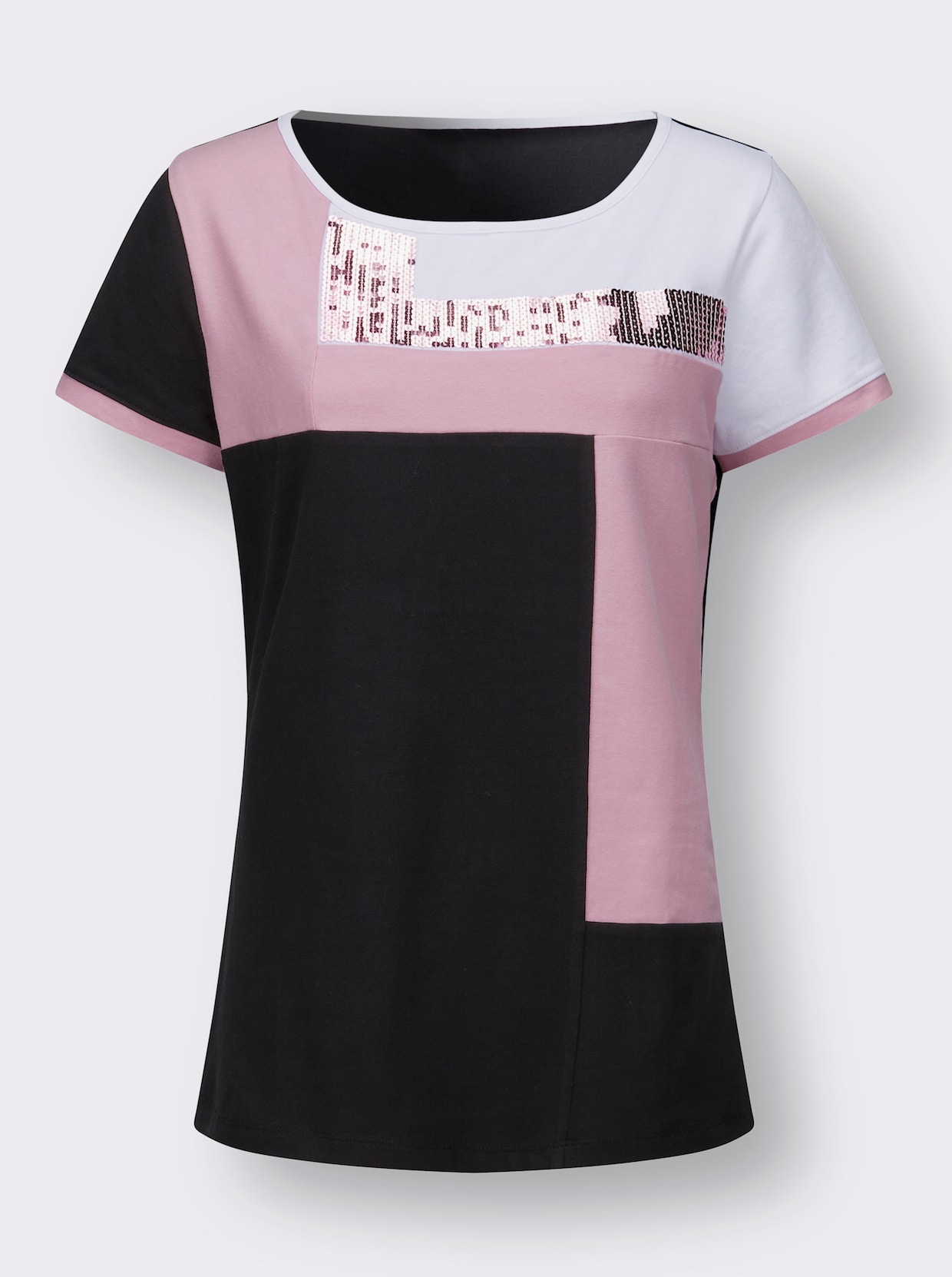 Tričko zdobené pajetkami - černá-světle růžová