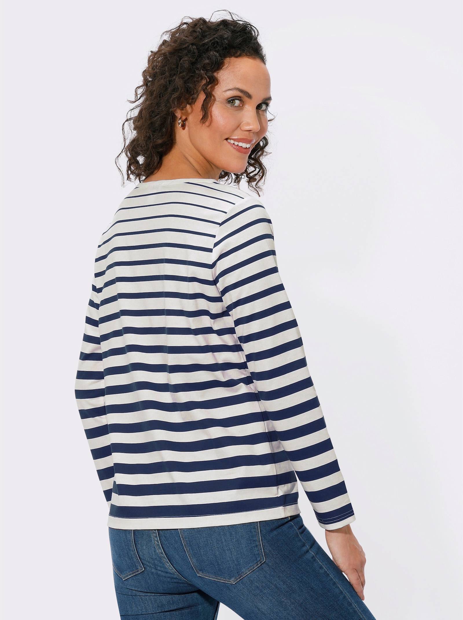 Streepjesshirt met ronde hals - marine/ecru gestreept