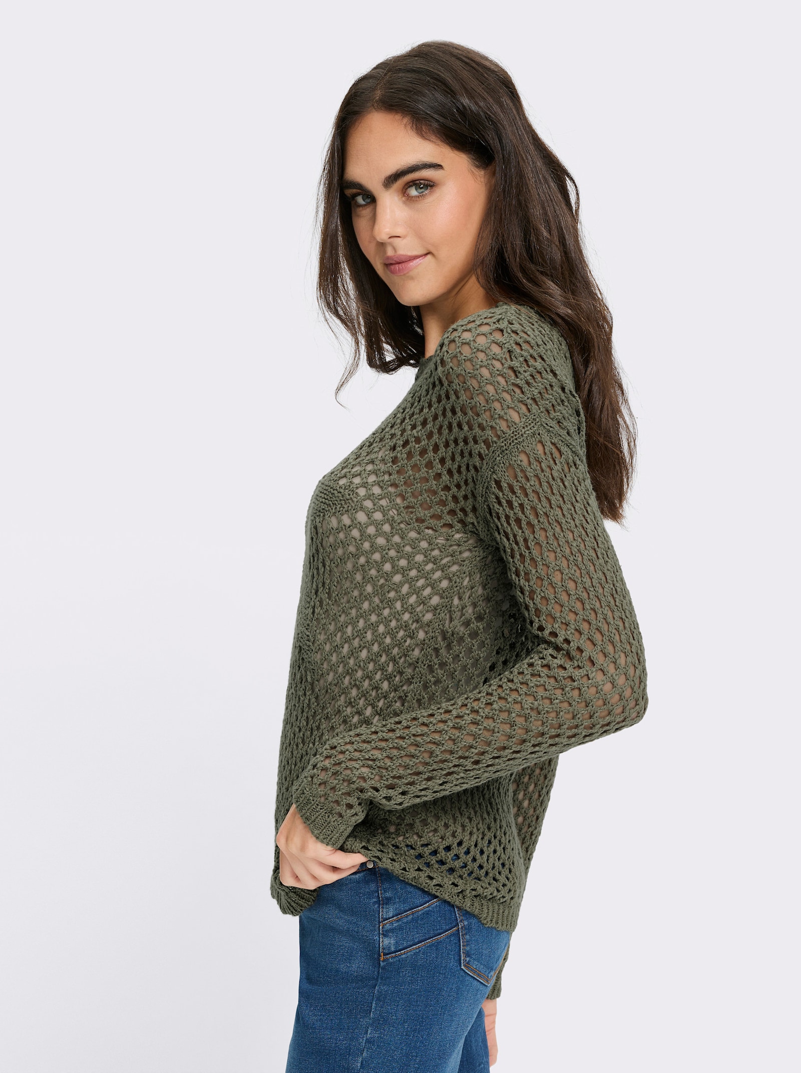 heine Ajourpullover mit Stern-Motiv - khaki