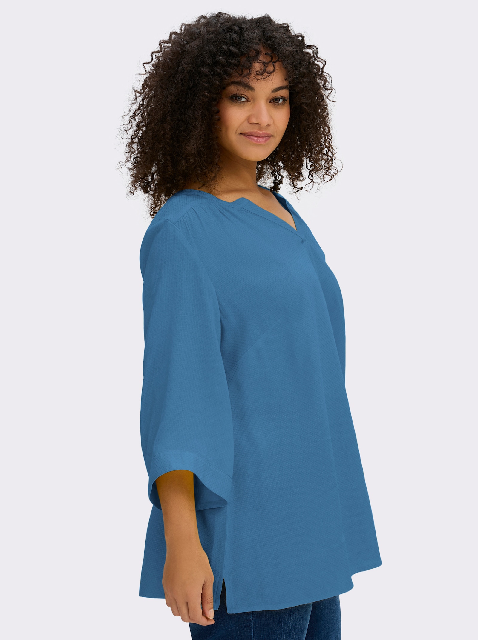 sheego Tunika mit Rundhalsausschnitt und V-Schlitz - topas