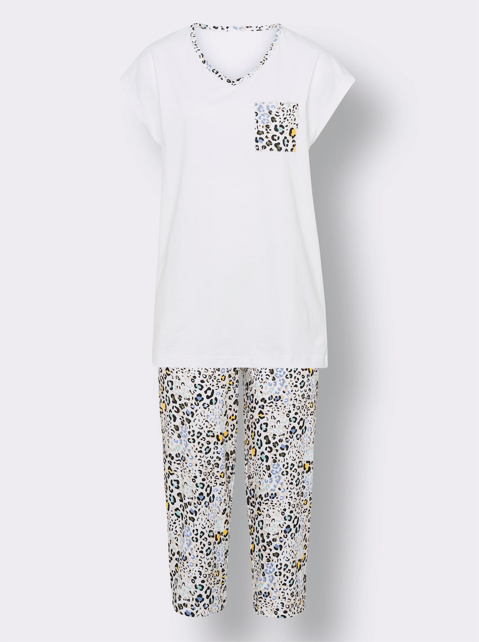Capri-pyjama met borstzak - wit geprint