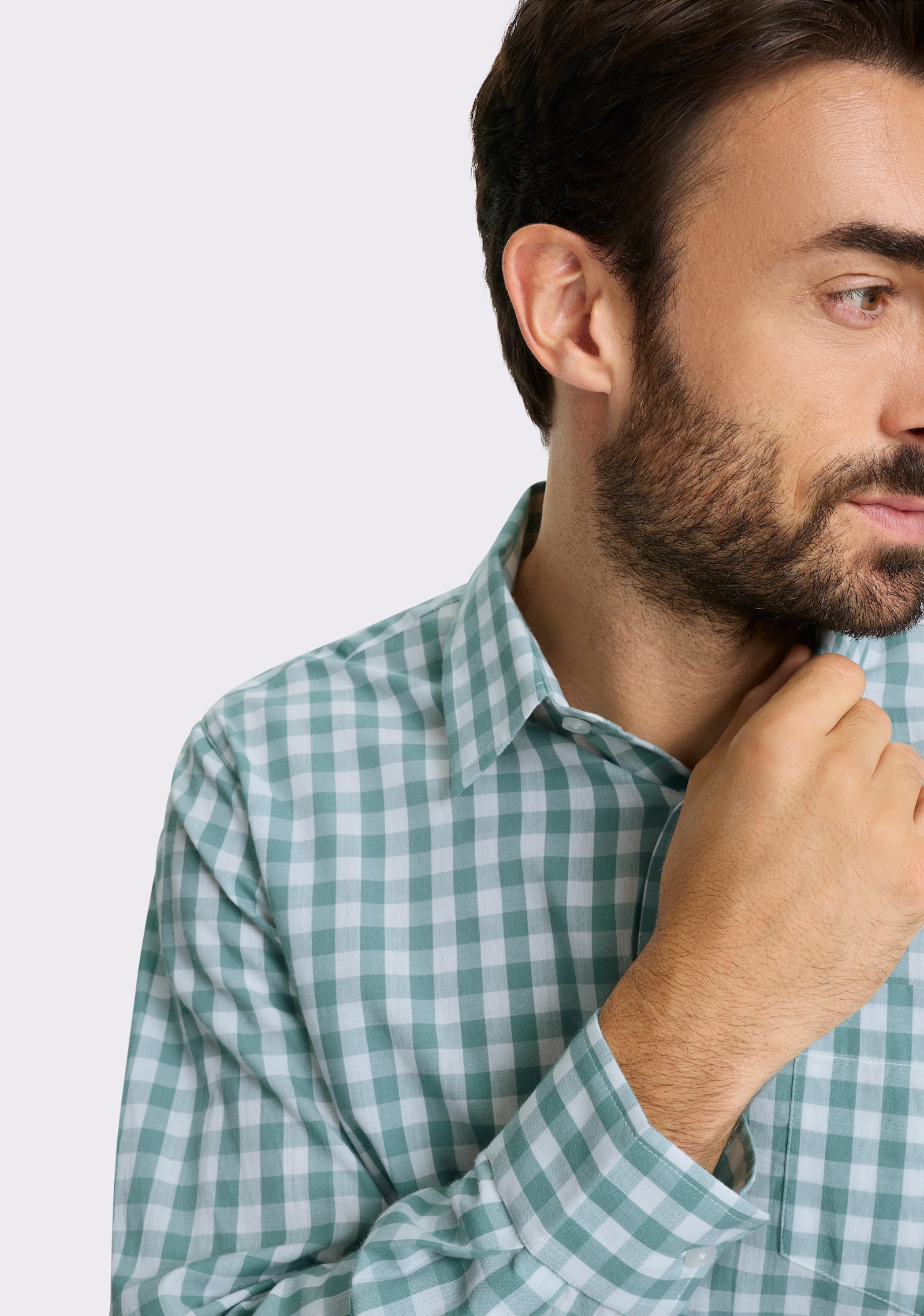 Catamaran Langarmhemd aus Popeline, garngefärbt - salbei-weiß-kariert