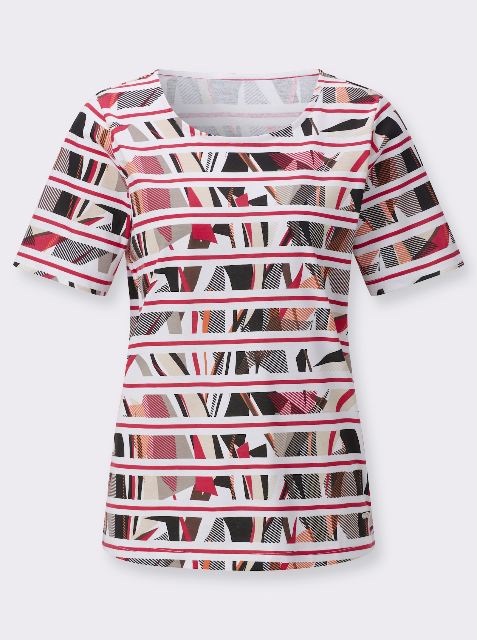 Rundhalsshirt aus reiner Baumwolle - erdbeere-taupe-bedruckt