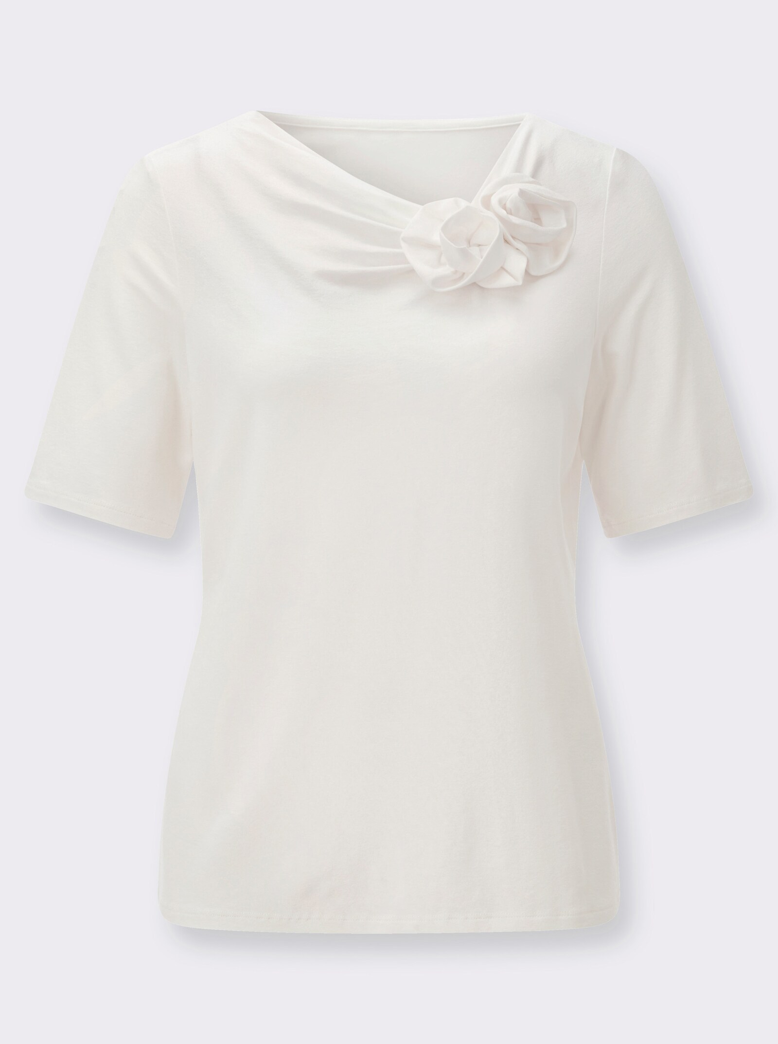 Kurzarmshirt mit asymmetrischem Ausschnitt - ecru