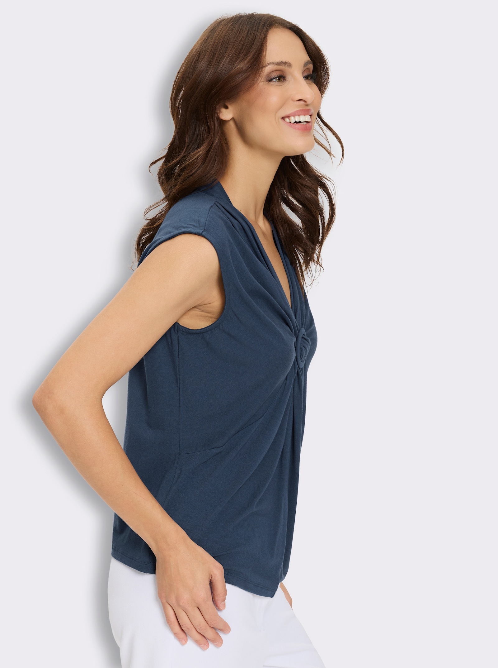 Shirttop mit Zierschnalle und Raffungen - dunkelblau