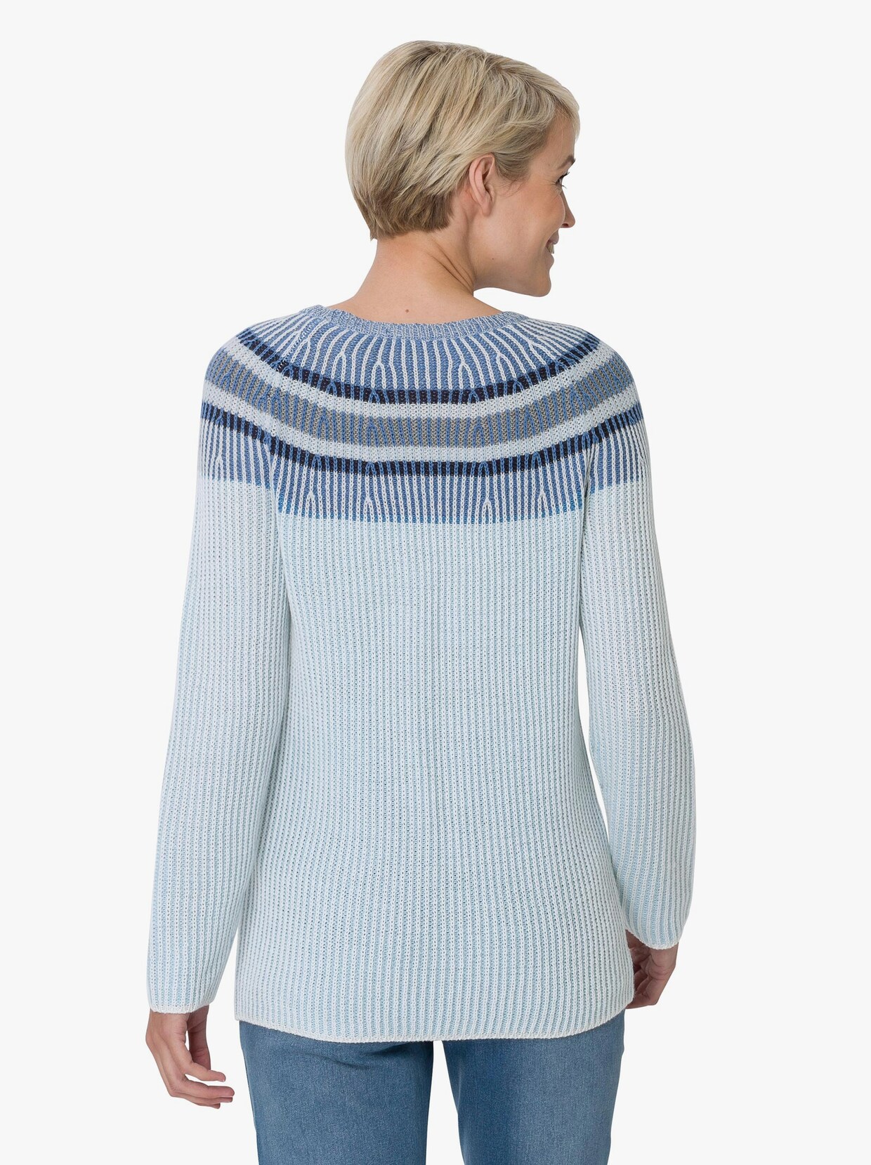 Pullover met ronde hals - lichtblauw gedessineerd