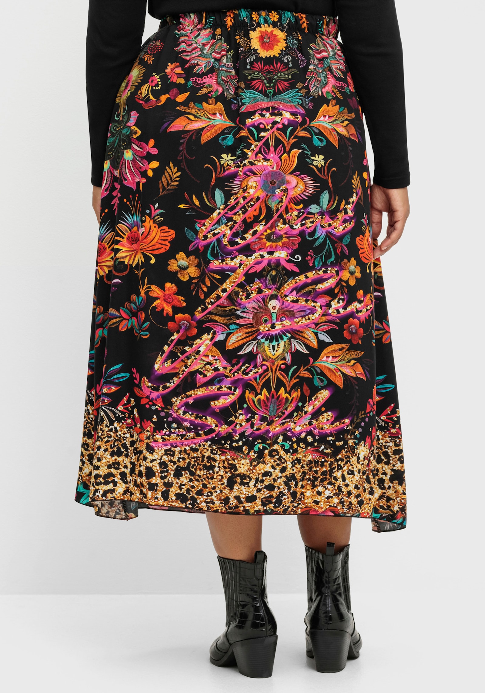 sheego loves miss goodlife Maxirock mit floralem Print, aus Viskose-Satin - schwarz-bunt