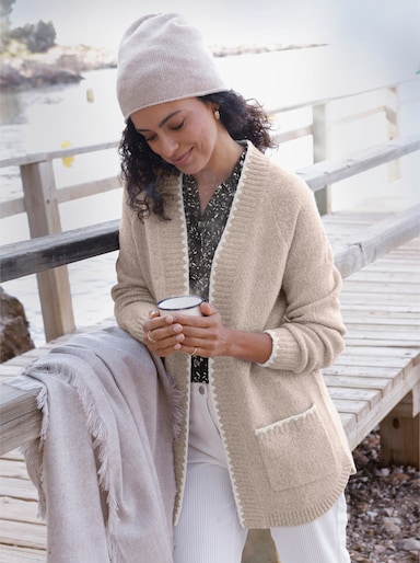 Longstrickjacke in Melange-Garn - sesam-meliert