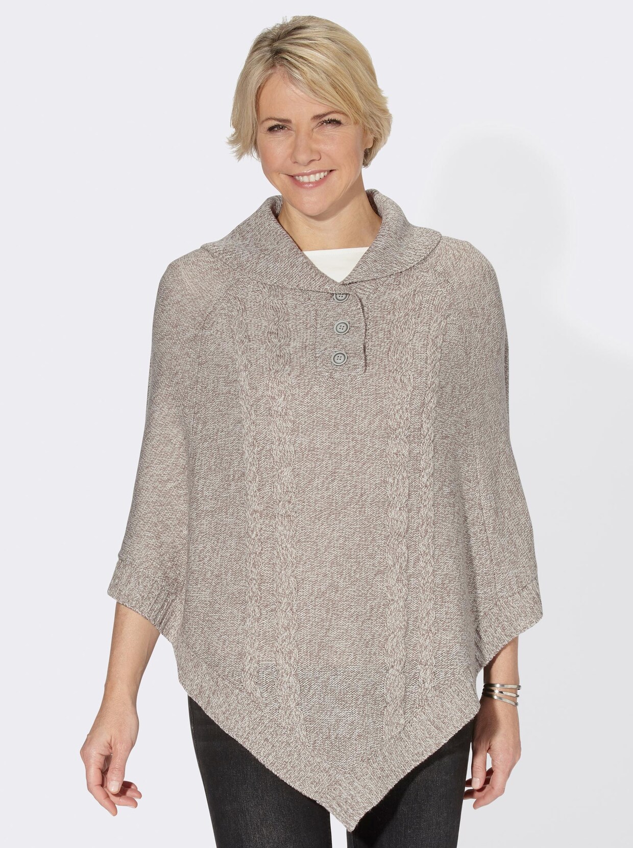 Strickponcho - taupe-meliert