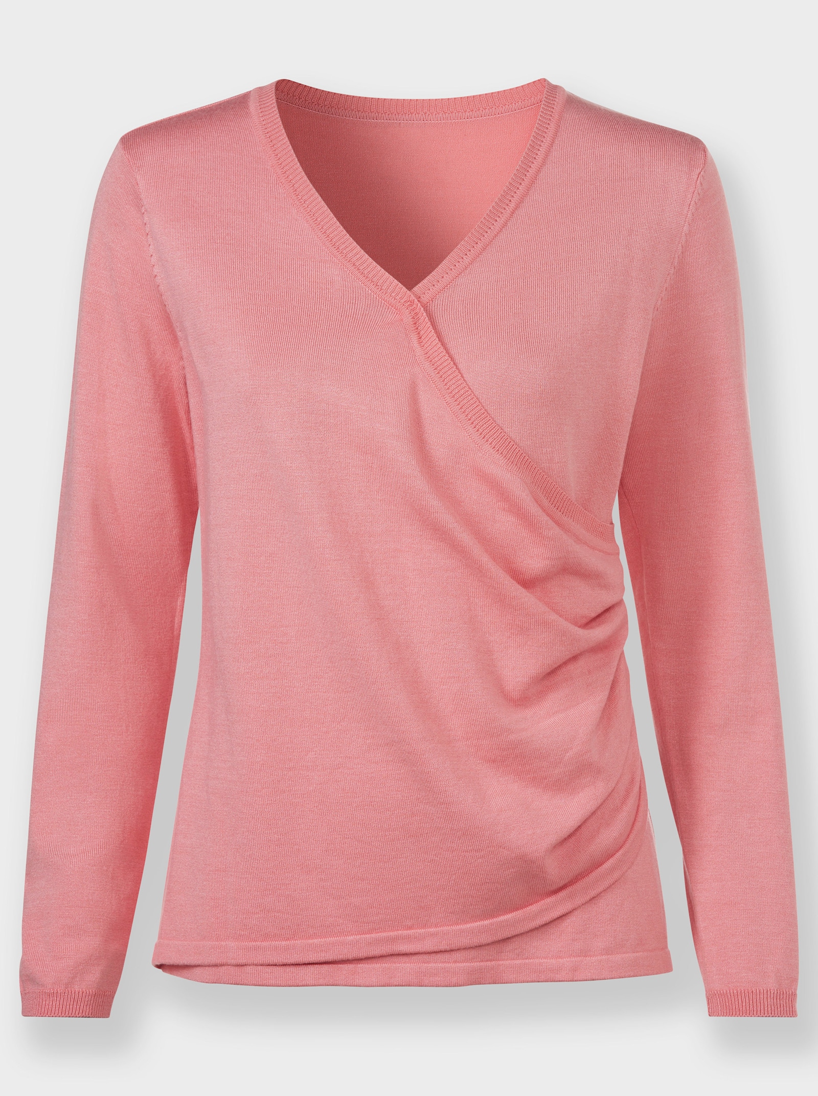 Feinstrickpullover in Wickel-Optik - flamingo