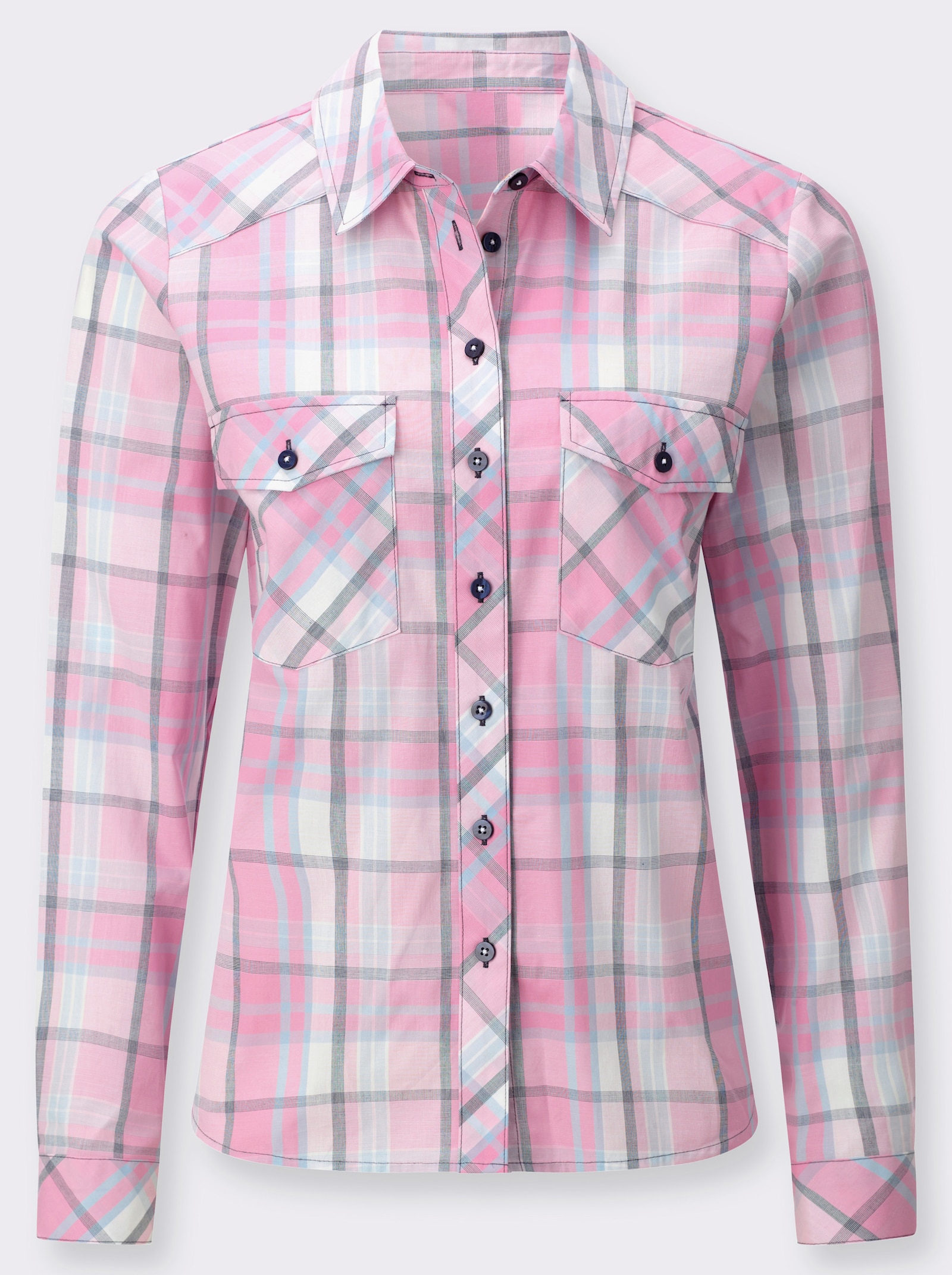 Karobluse mit Kellerfalte - rosé-ecru-kariert