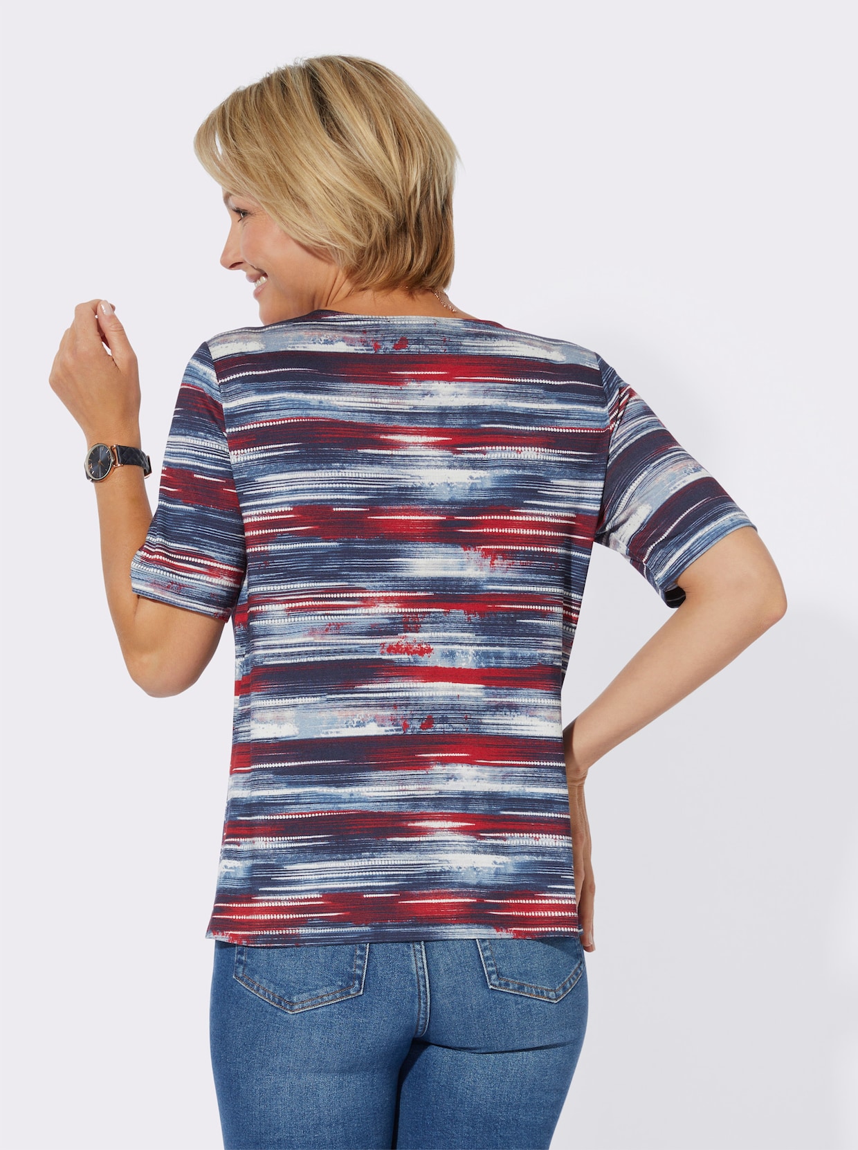 Shirt - jeansblau-erdbeere-bedruckt