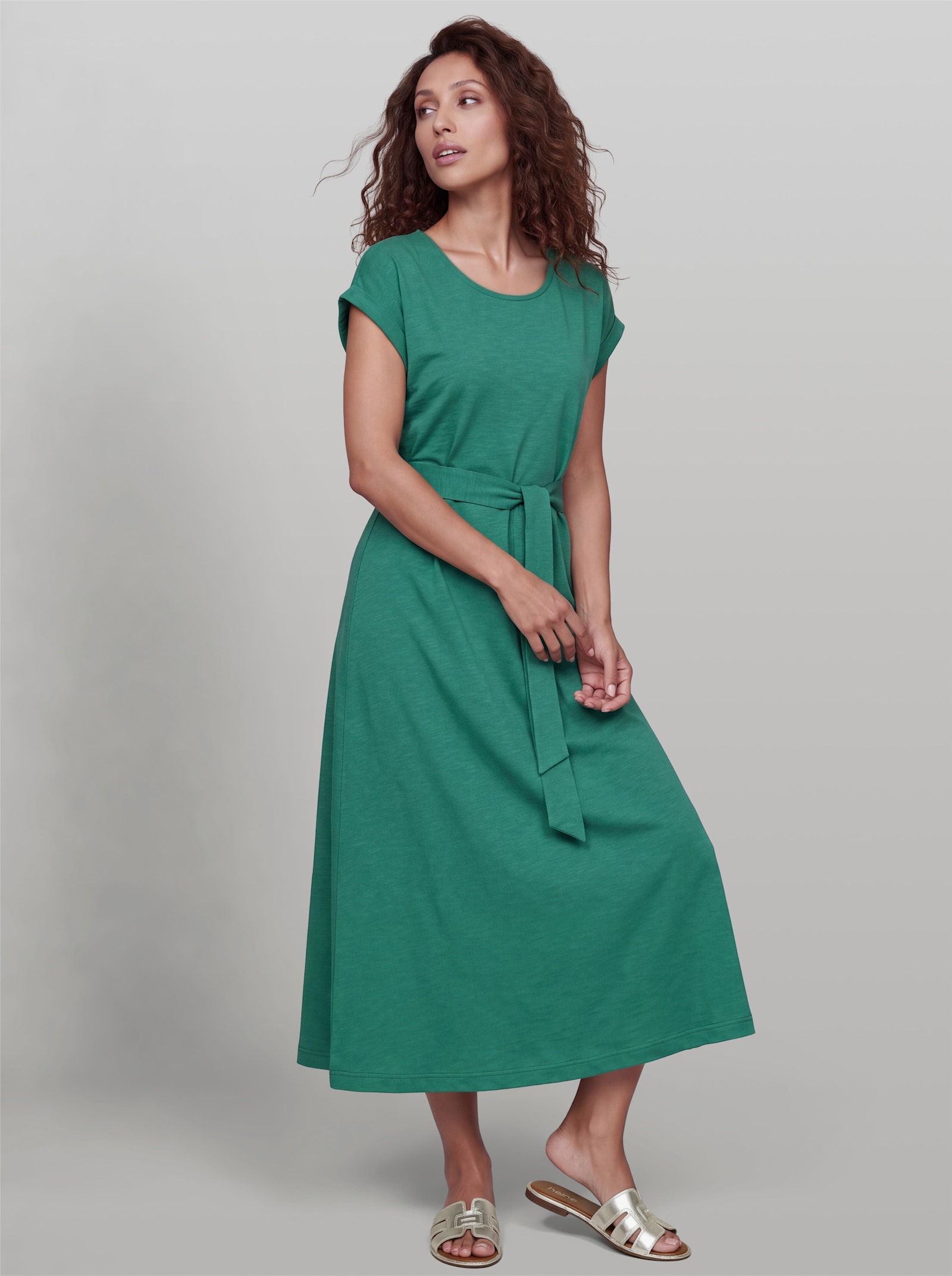 heine Baumwollkleid mit Bindegürtel - grün