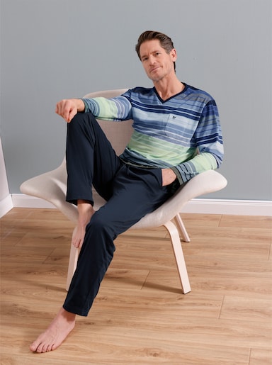 Hajo Schlafanzug - marine-pistazie-geringelt