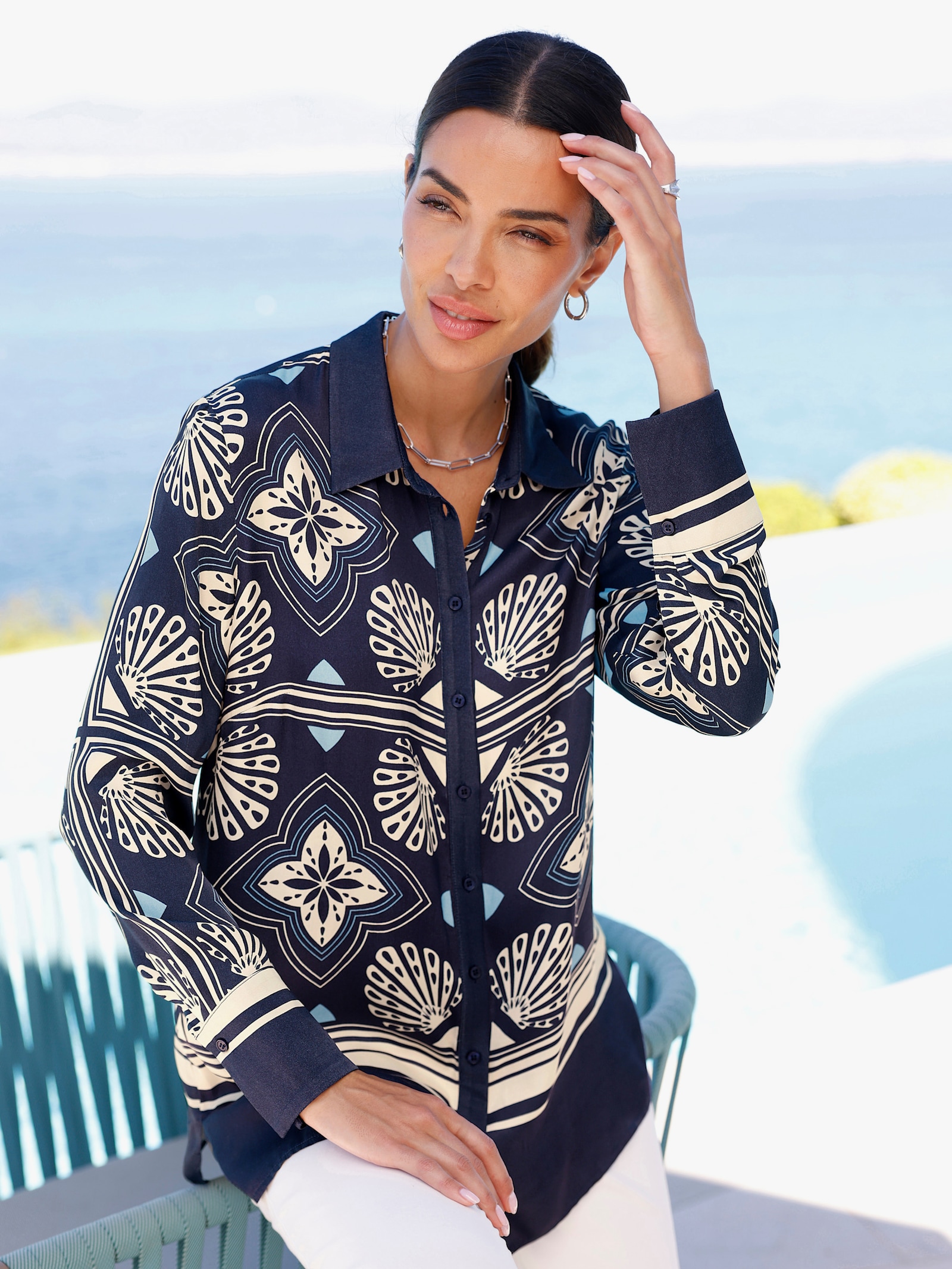 heine Druckbluse mit Bordürenprint - marine-champagner-bedruckt