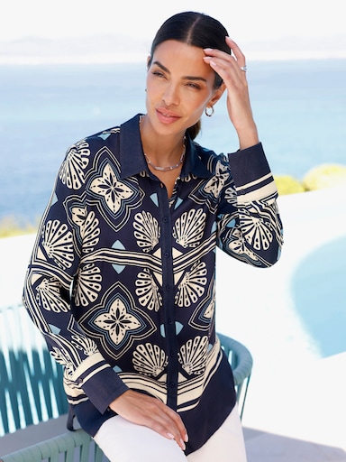 heine Druckbluse mit Bordürenprint - marine-champagner-bedruckt