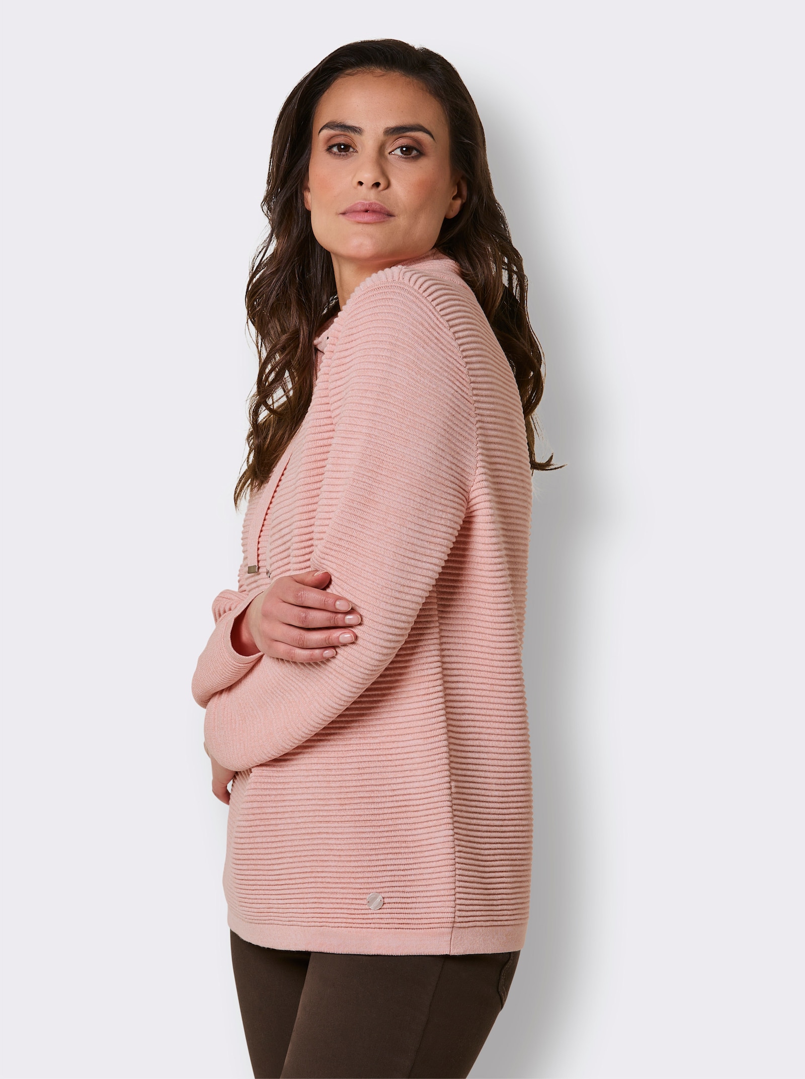 CREATION L PREMIUM Langarm-Pullover mit Ripp-Struktur - rosenquarz-meliert