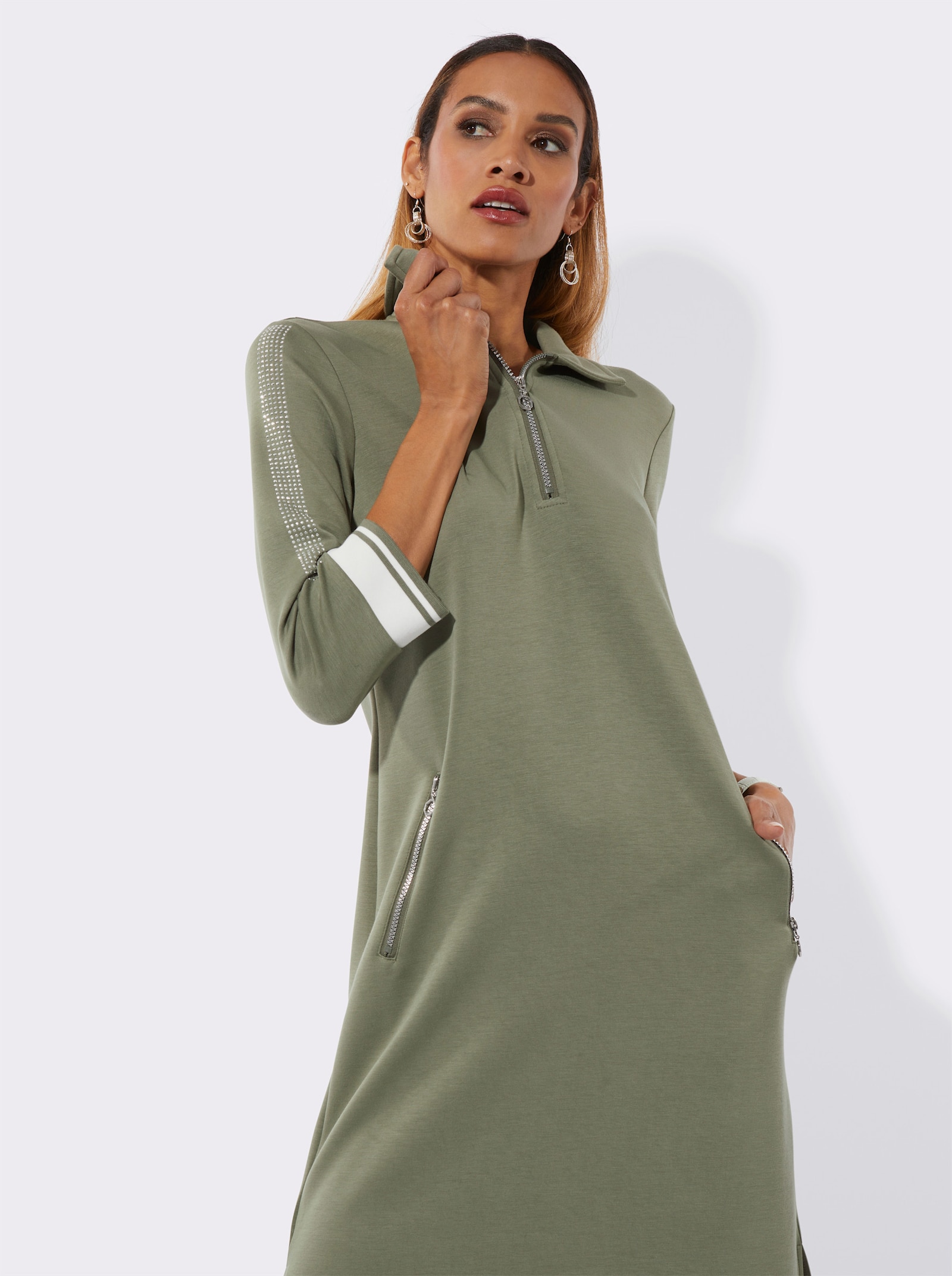 Polokleid im hochwertigen Modal-Mix - khaki-weiß