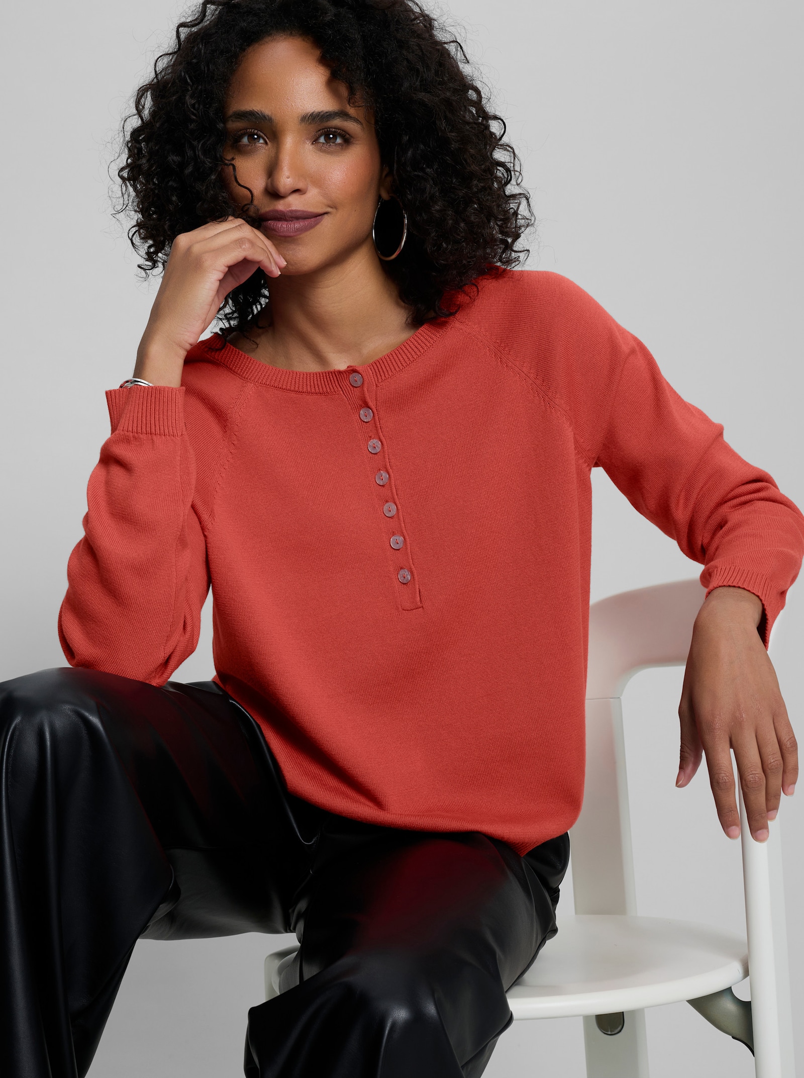 heine Feinstrickpullover mit Knopfleiste - terra