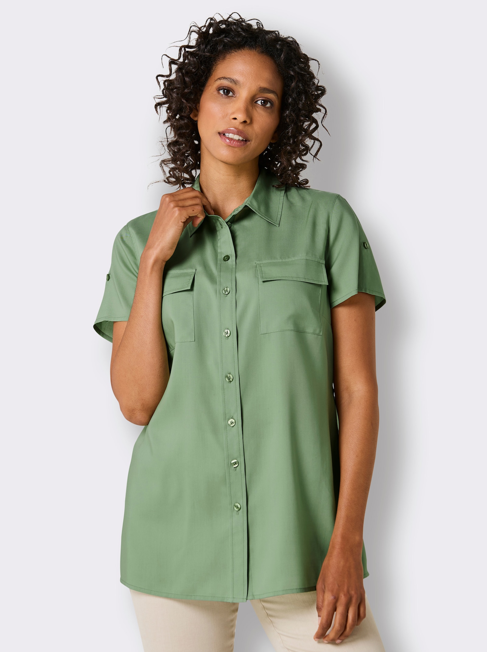 CREATION L PREMIUM Kurzarm-Bluse aus reinem Lyocell - eucalyptus