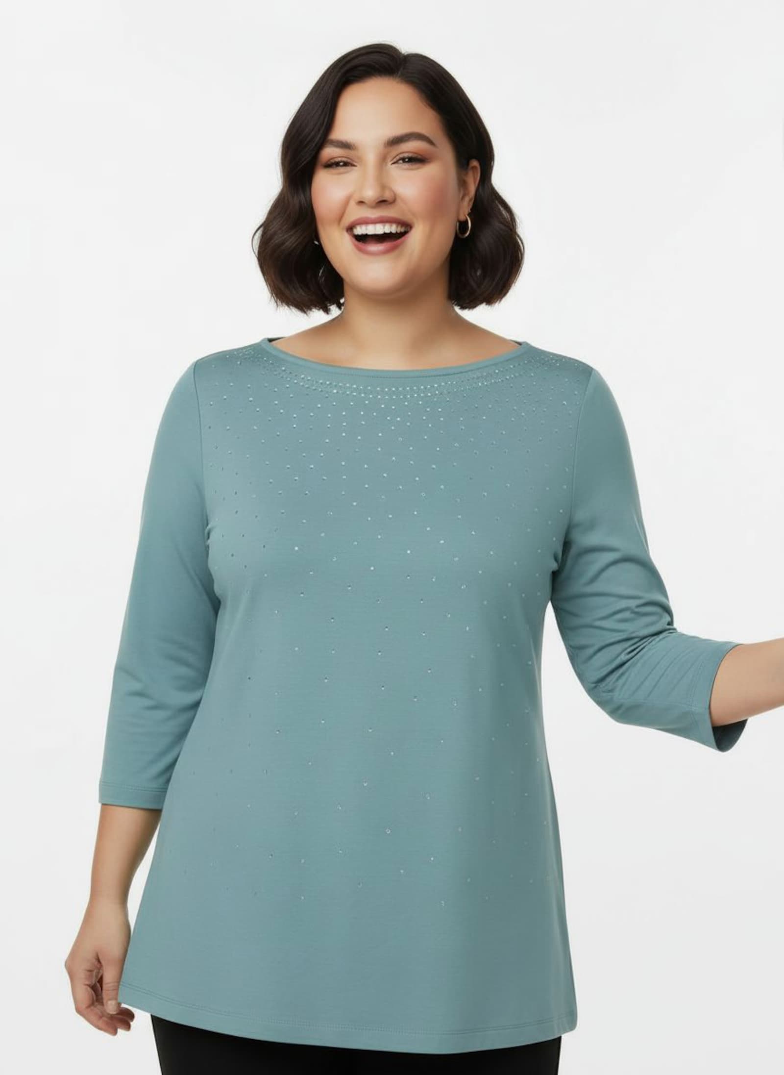 3/4-Arm-Shirt mit Glitzersteinchen - ozean