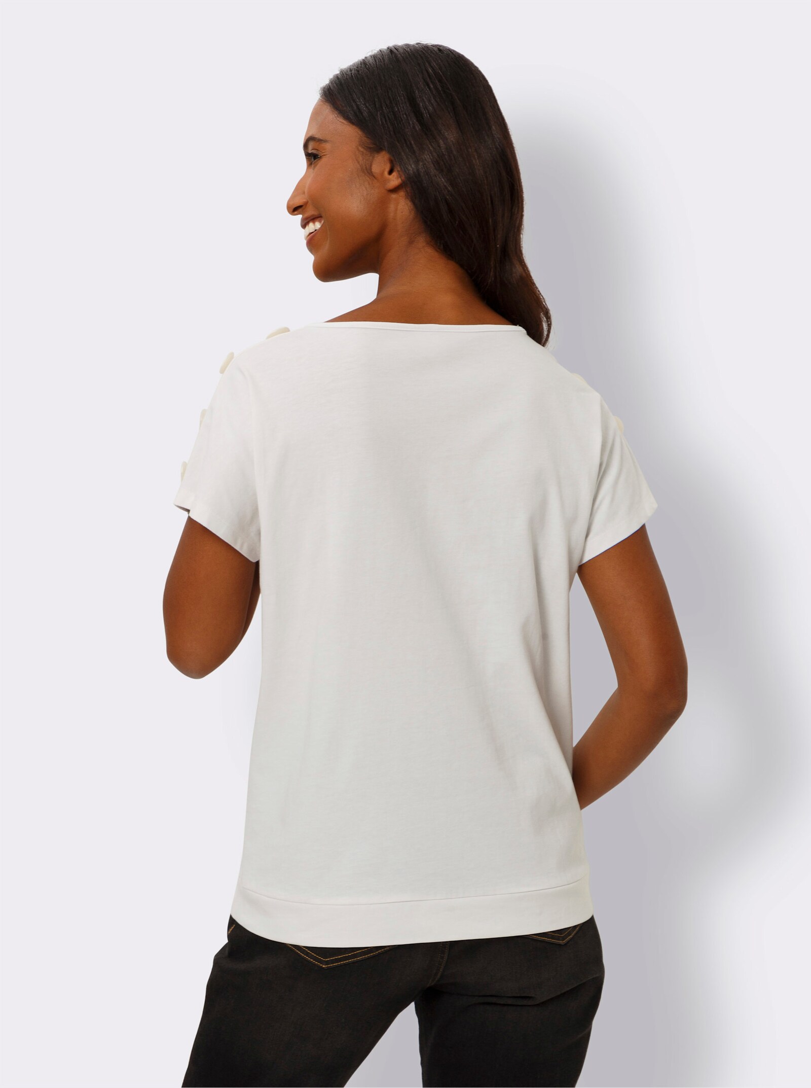 heine T-Shirt mit Bindeband am Saum - ecru