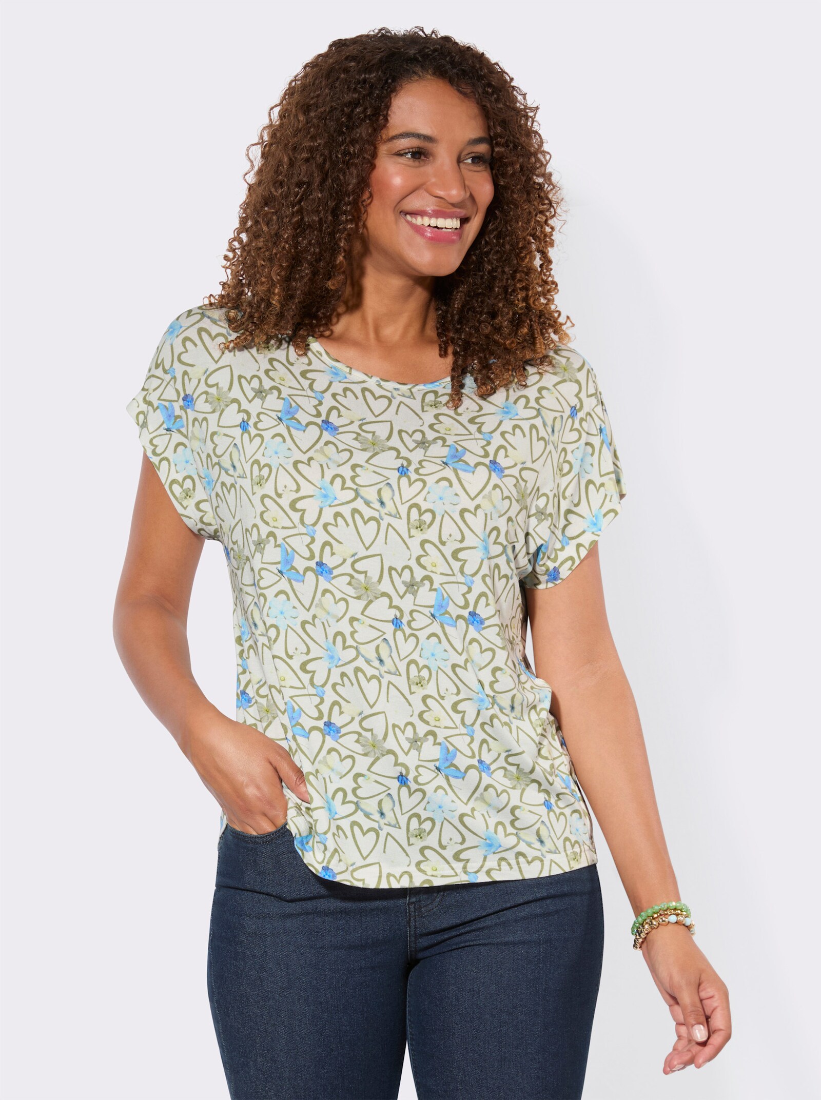 Print-Shirt im Allover-Dessin - ecru-schilf-bedruckt