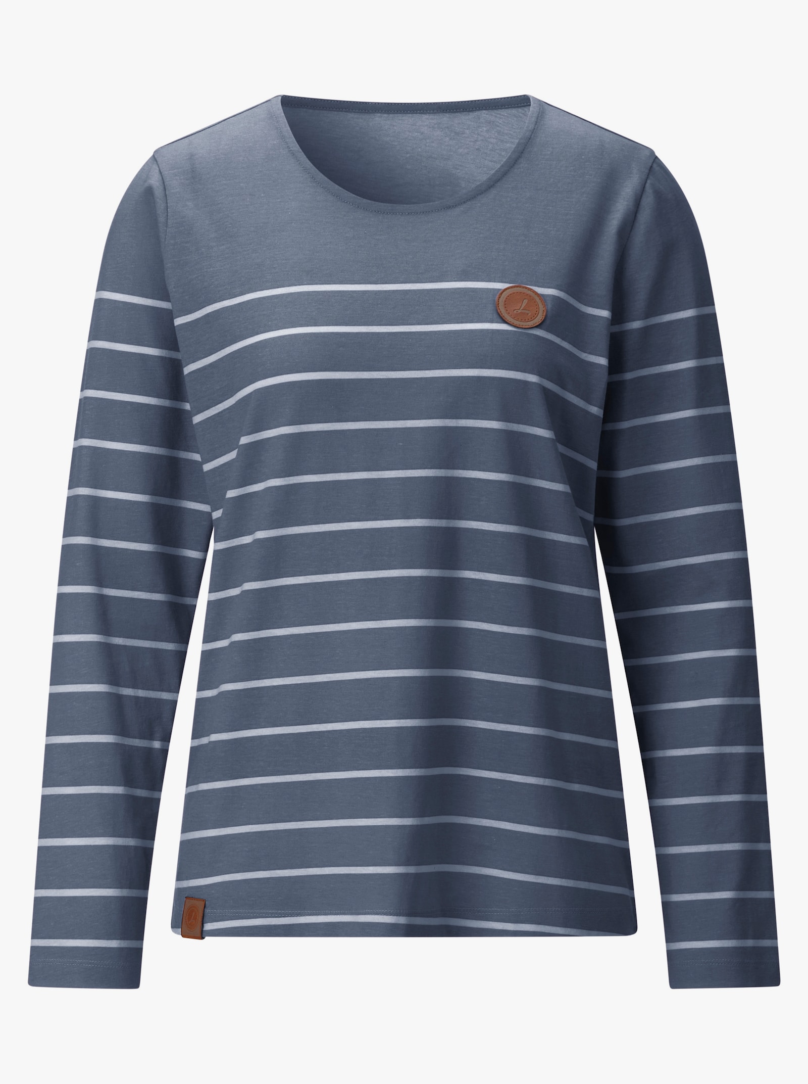 Ringelshirt aus reiner Baumwolle - rauchblau-ecru