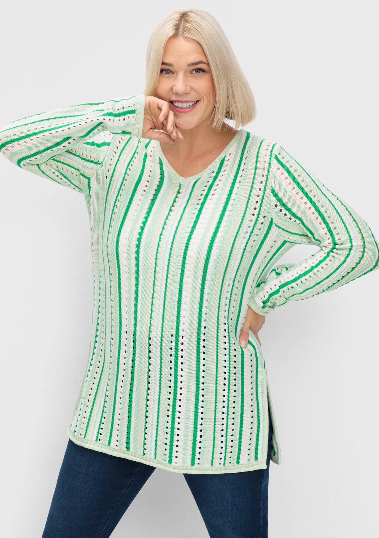 sheego Pullover - groen/off-white