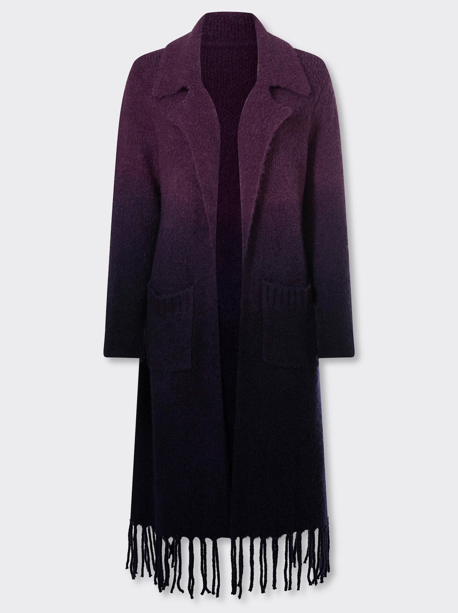 heine Strickmantel mit Fransen am Saum - marine-traube-gemustert