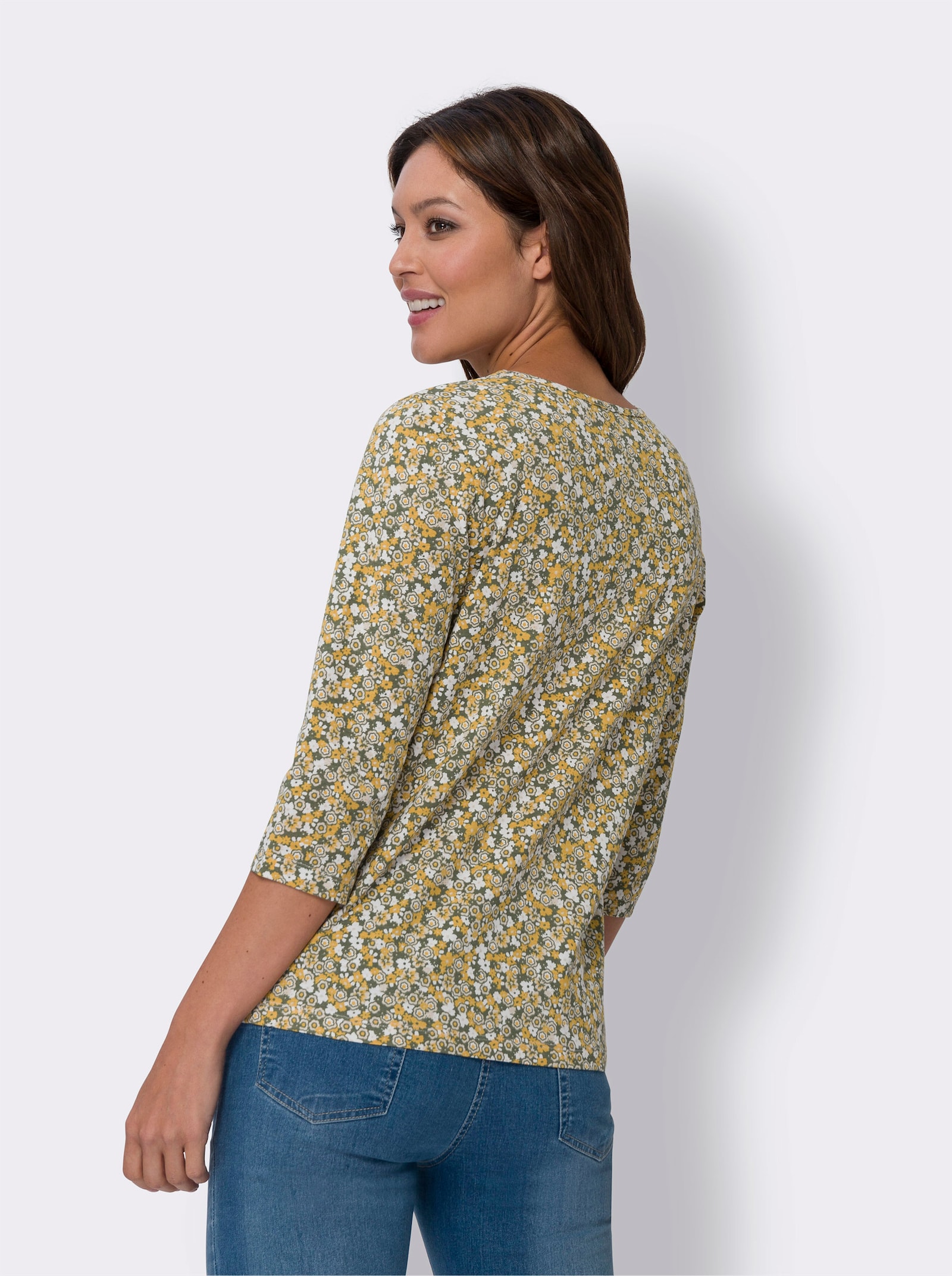 3/4-Arm-Shirt mit Millefleurs-Muster - khaki-ocker-bedruckt