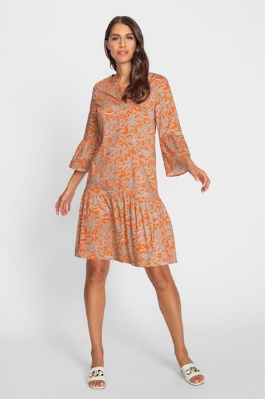 heine Volantkleid mit V-Ausschnitt - beige-orange-bedruckt