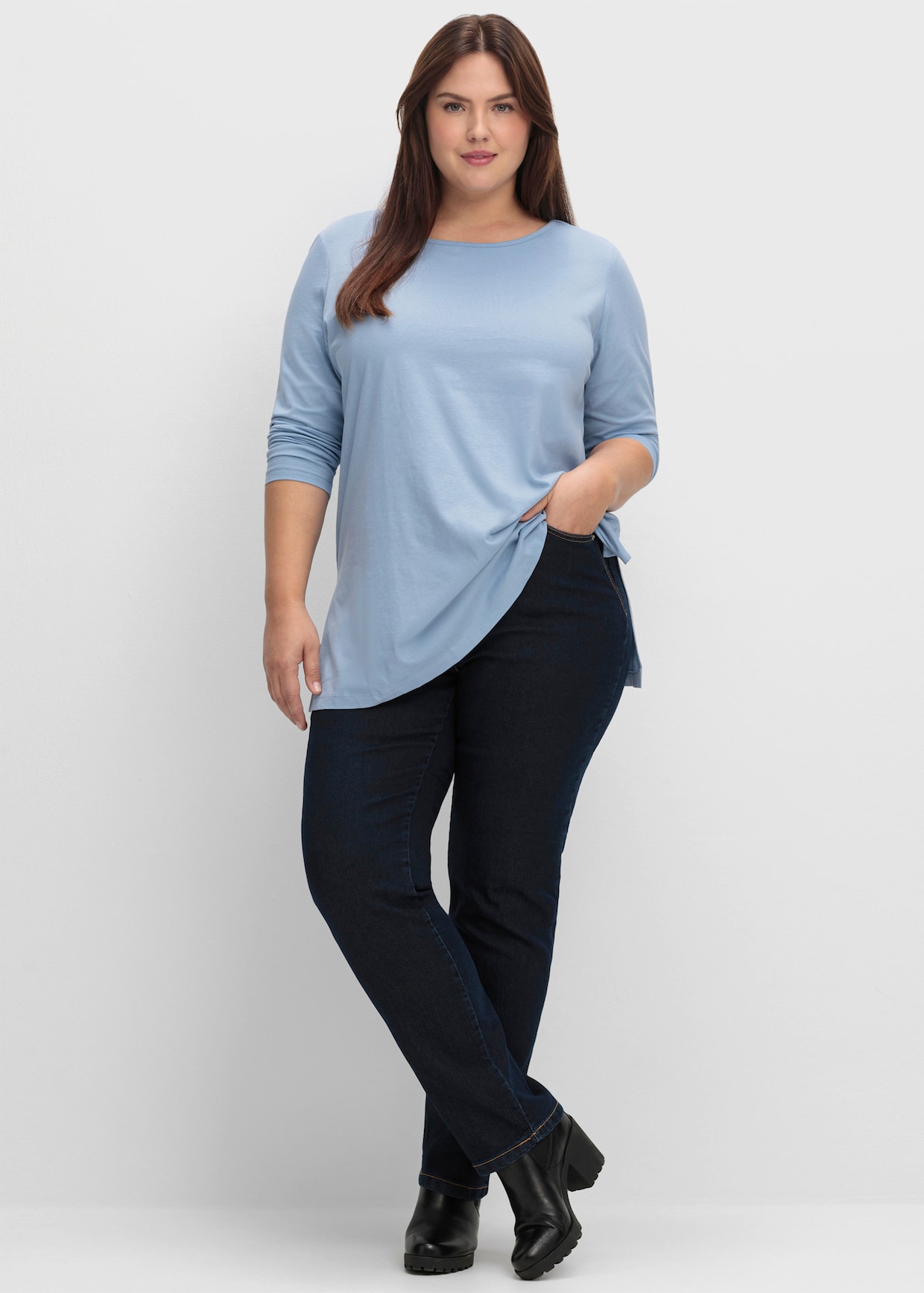 Langarmshirt mit hohen Seitenschlitzen - bleu