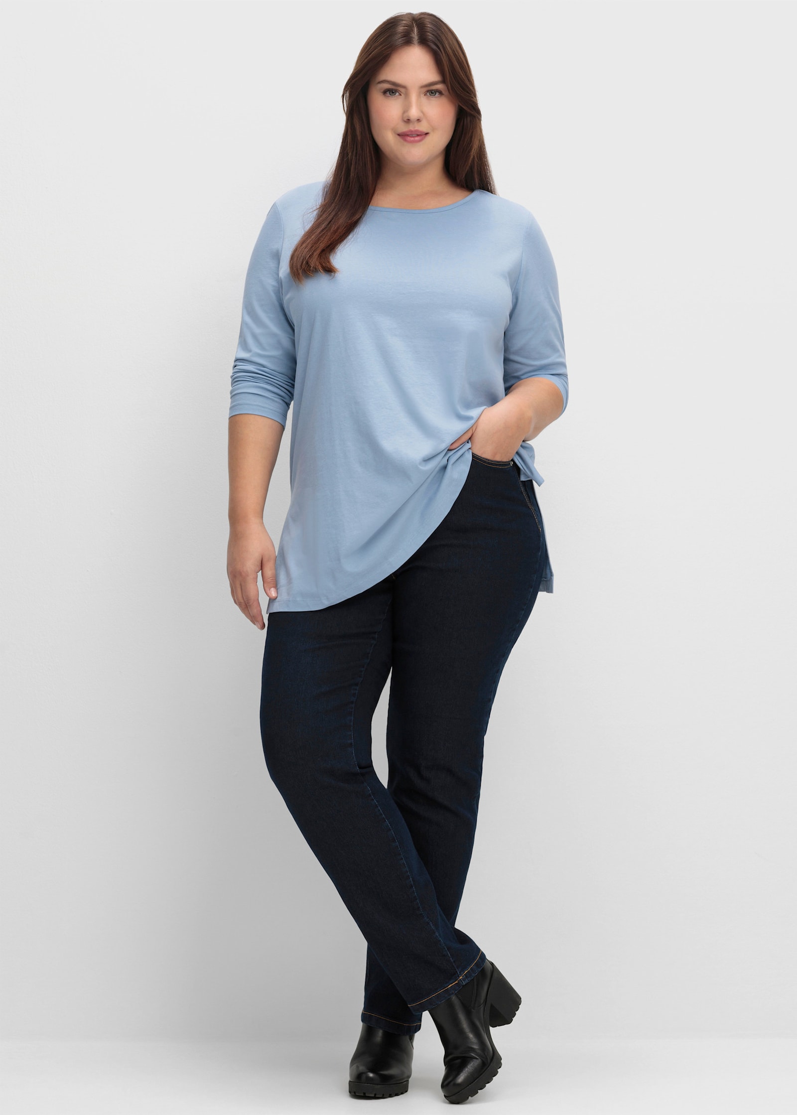 Langarmshirt mit hohen Seitenschlitzen - bleu