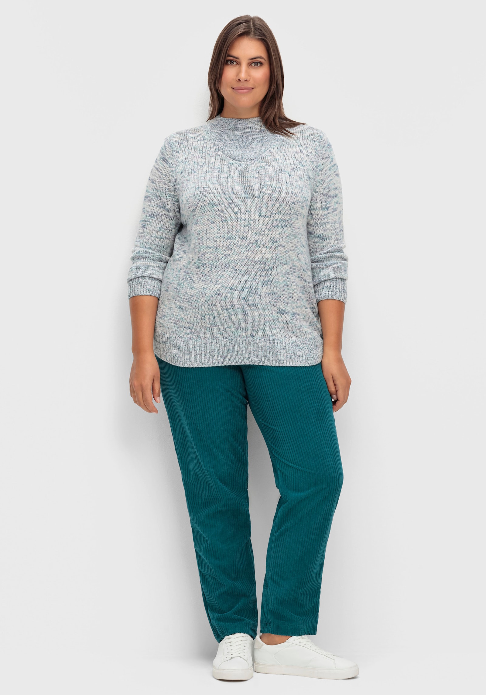 Strickpullover mit Stehkragen - mint-meliert