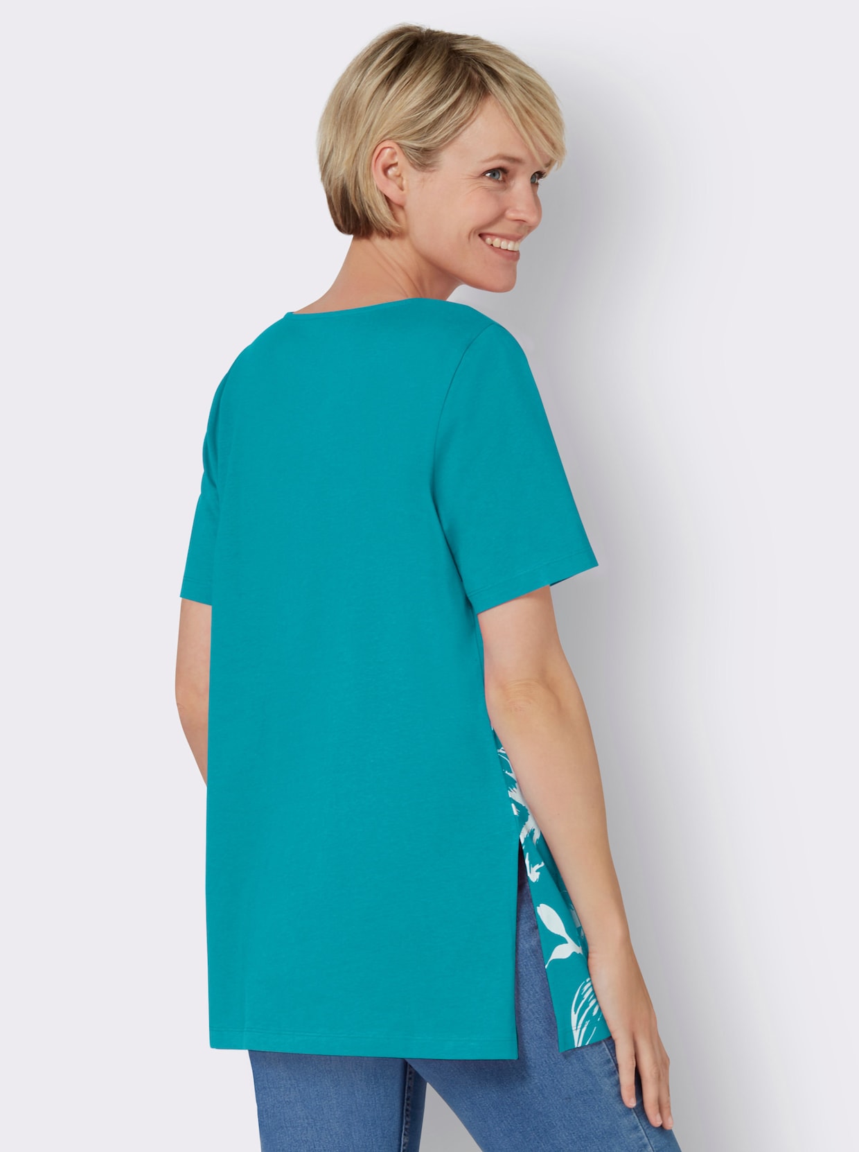 Lang shirt - turquoise/wit