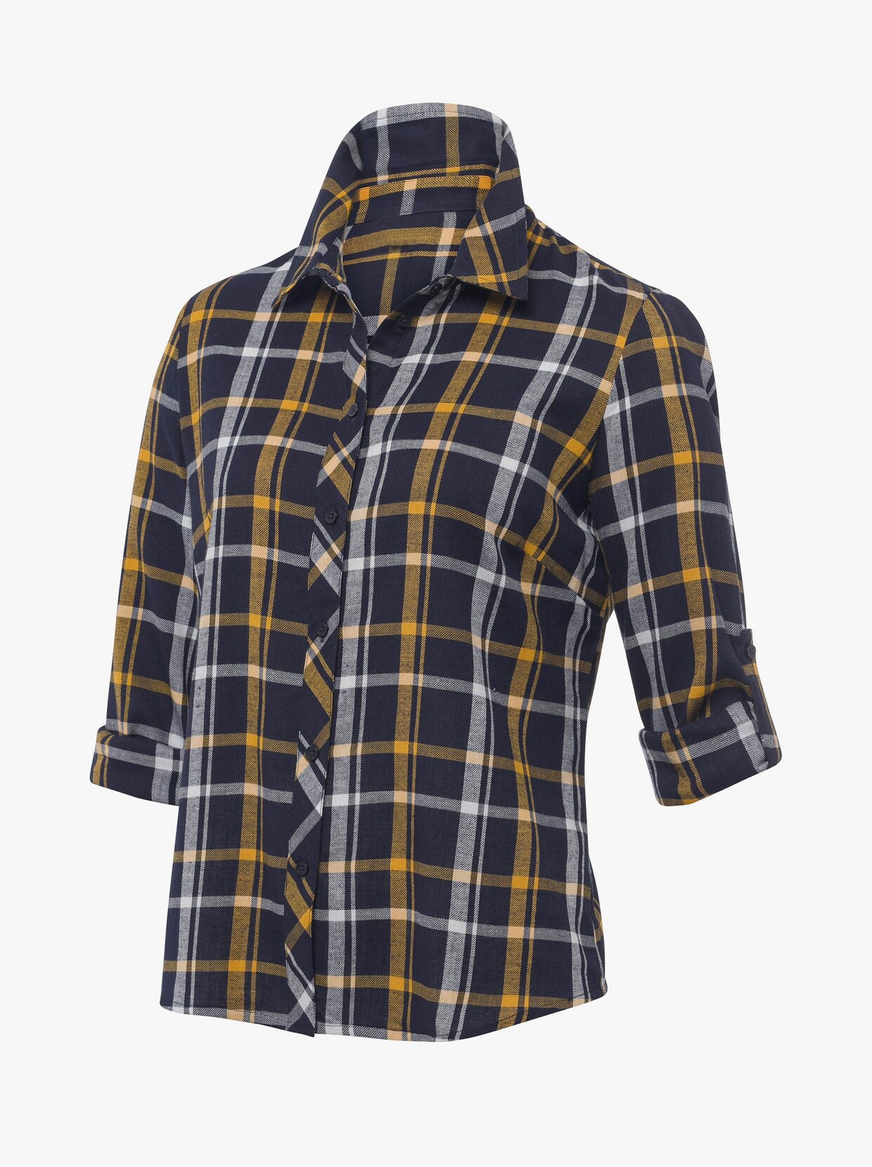 Flanellen blouse - marine/oker geruit