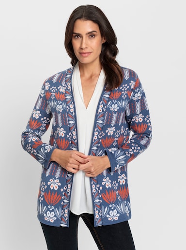 Strickjacke mit Jacquardmuster - jeansblau-gemustert