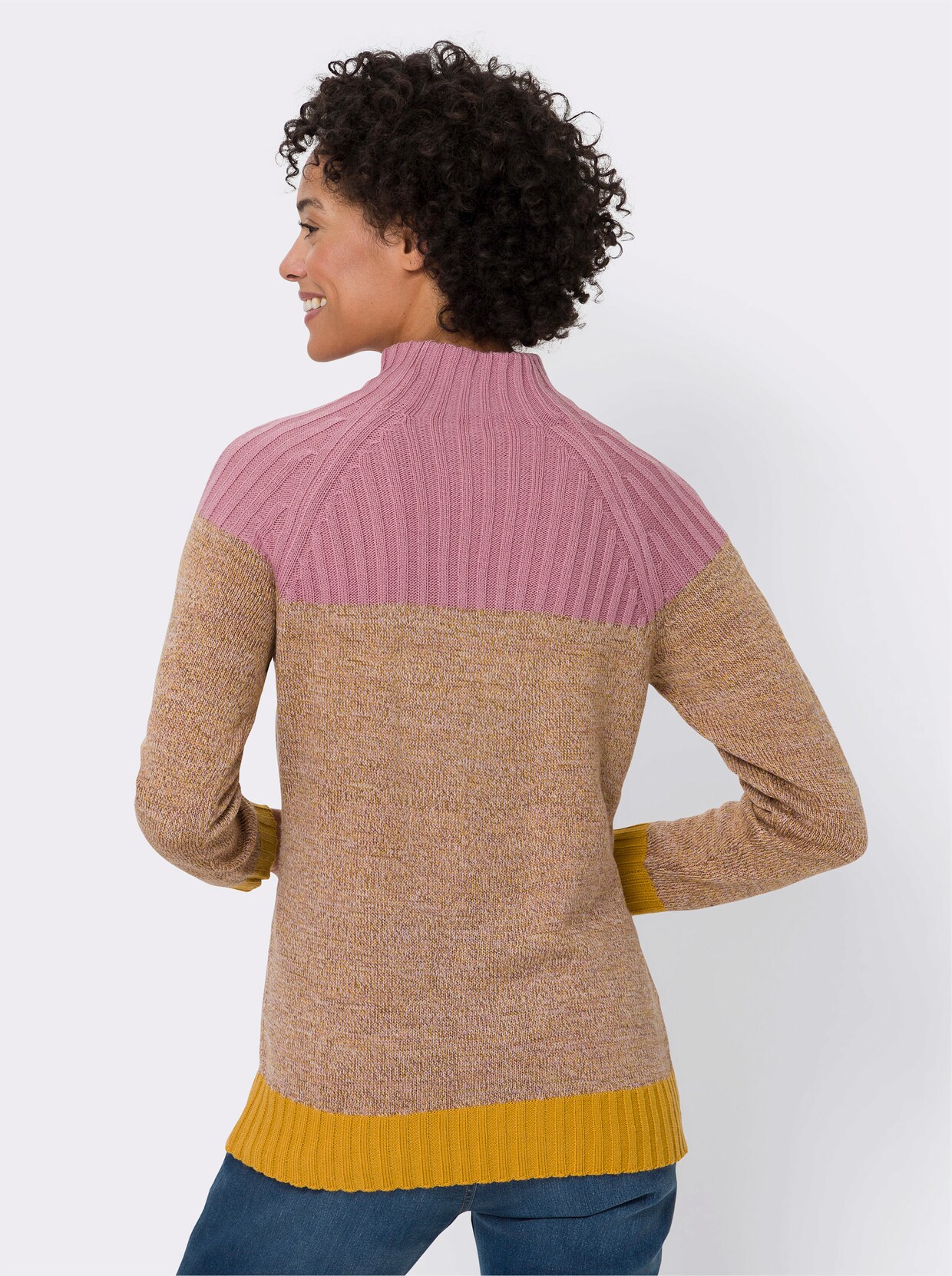 Pullover met lange mouwen - oudroze/oker gedessineerd