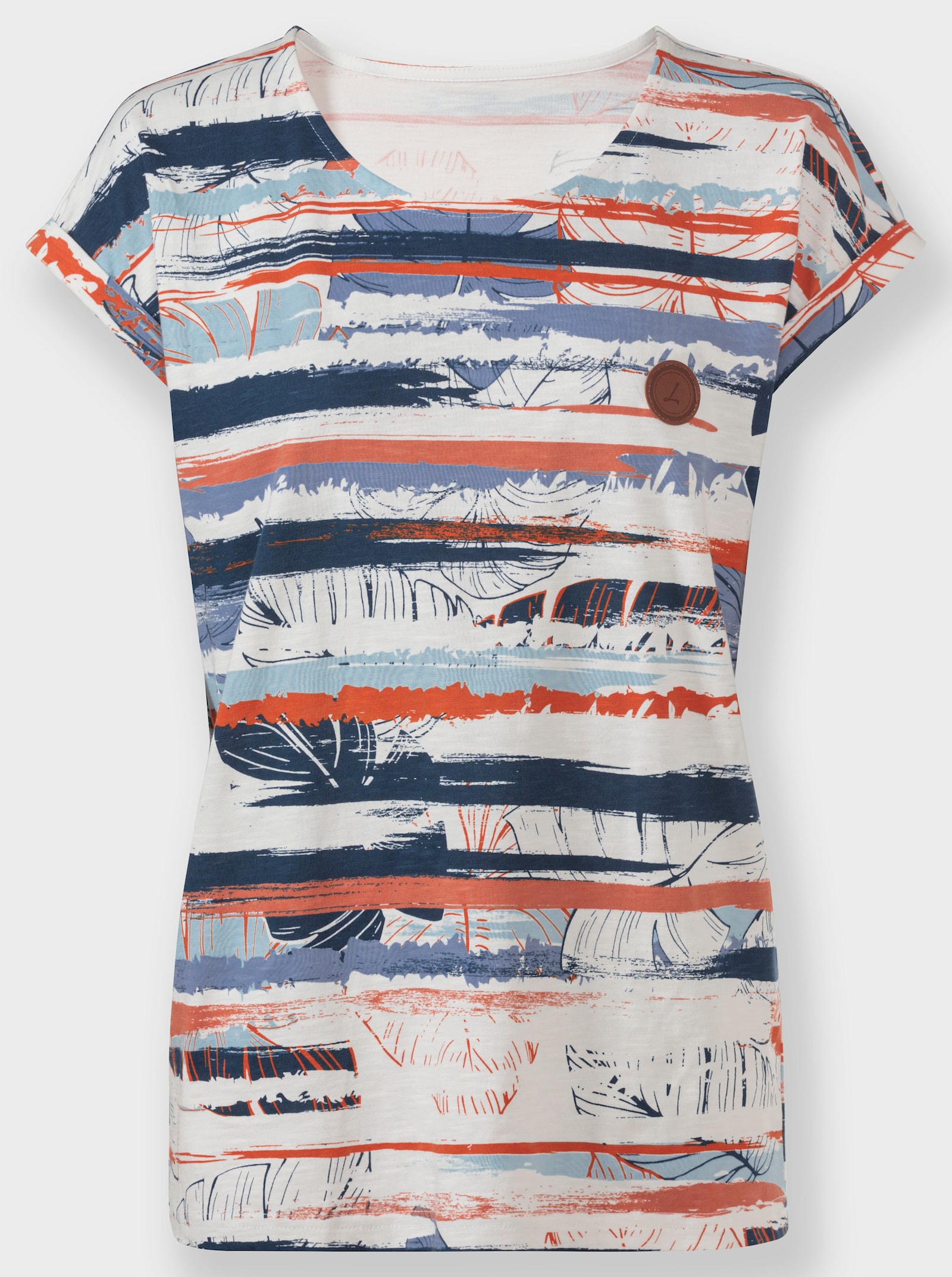 T-shirt imprimé avec ourlet arrondi devant - bleu foncé-papaye imprimé