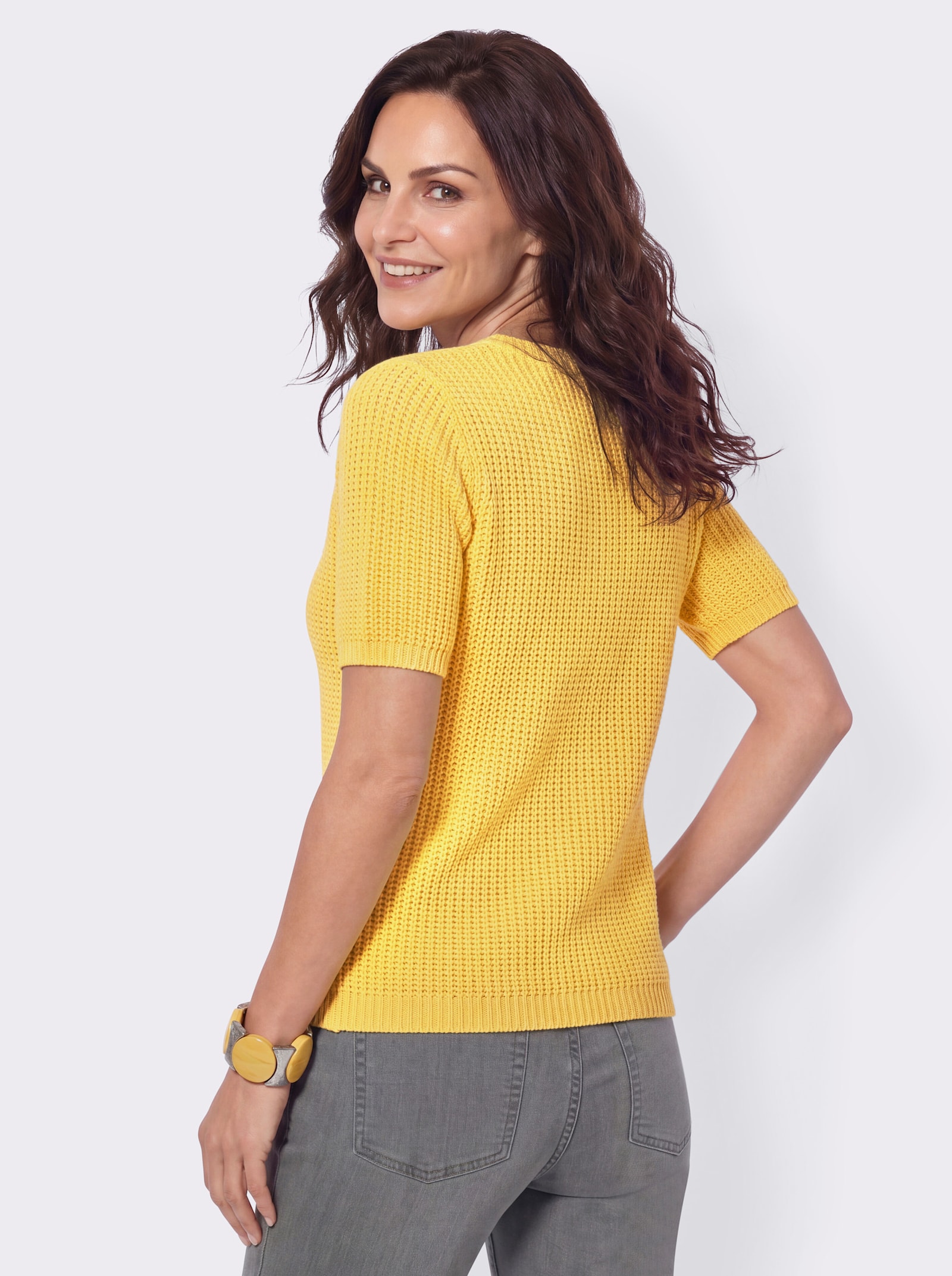 Kurzarmpullover aus Bändchengarn - zitrone