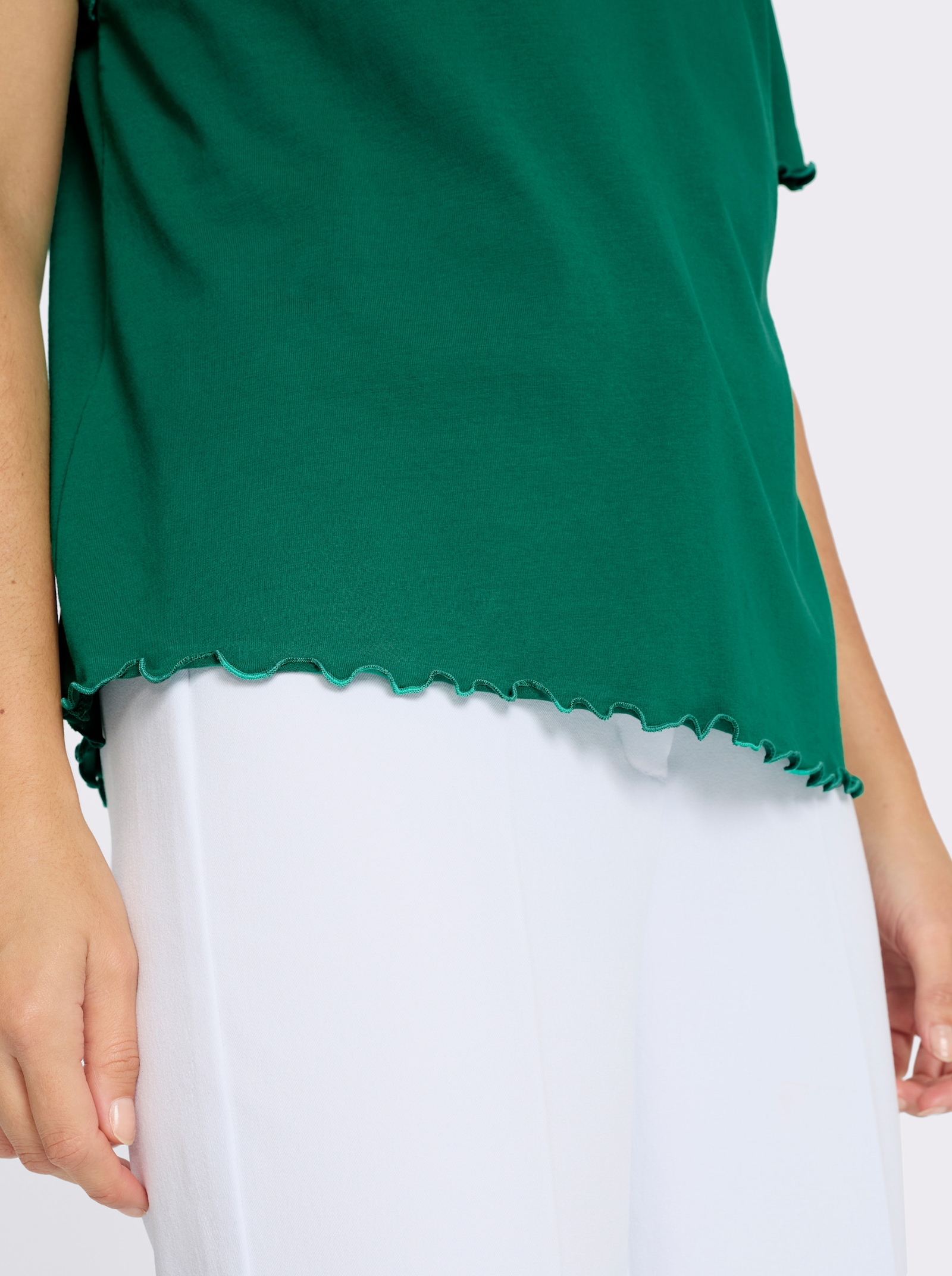 Shirt met korte mouwen en golvende boorden - groen