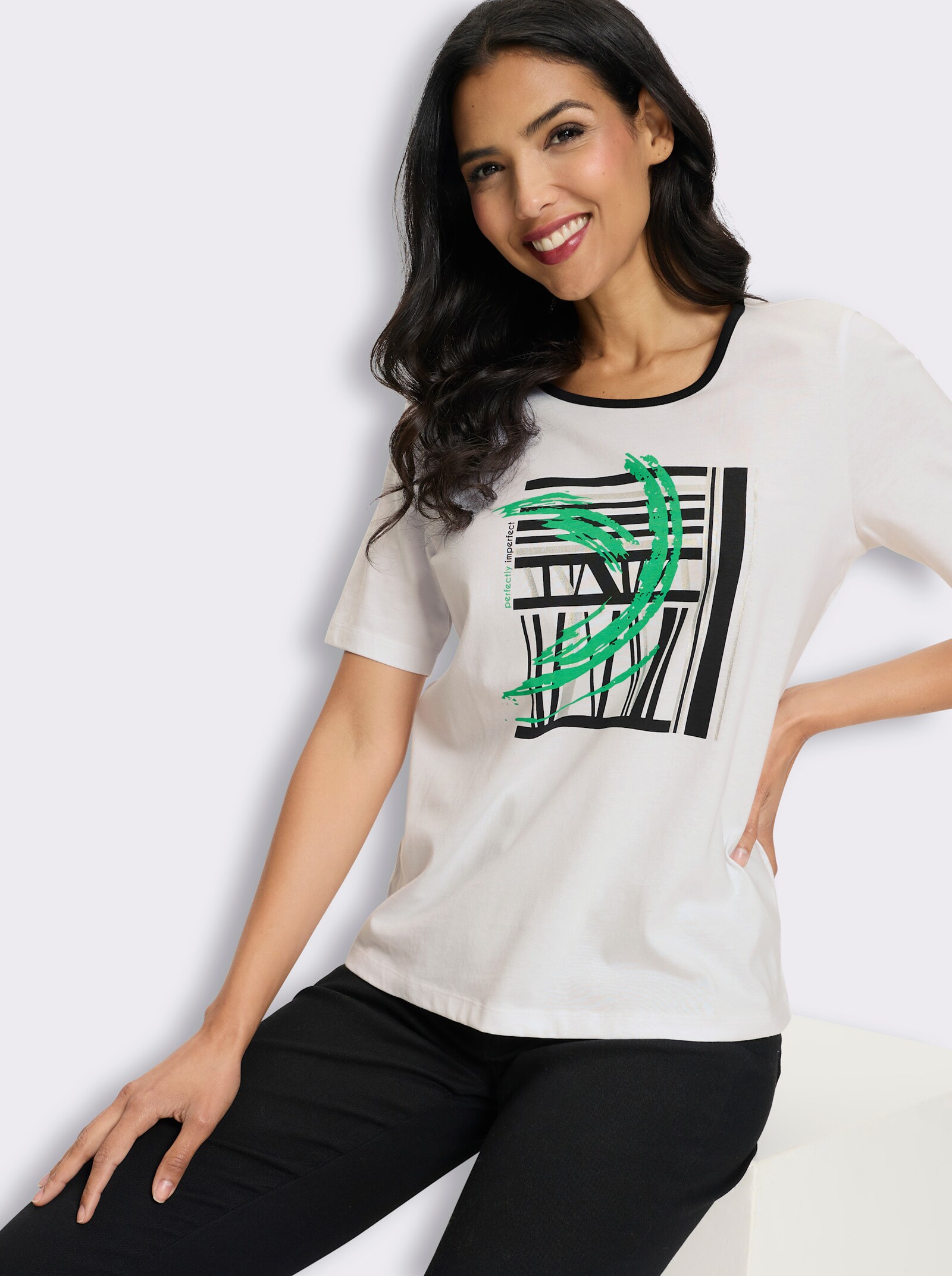 Kurzarmshirt mit Foliendruck - grasgrün-weiß