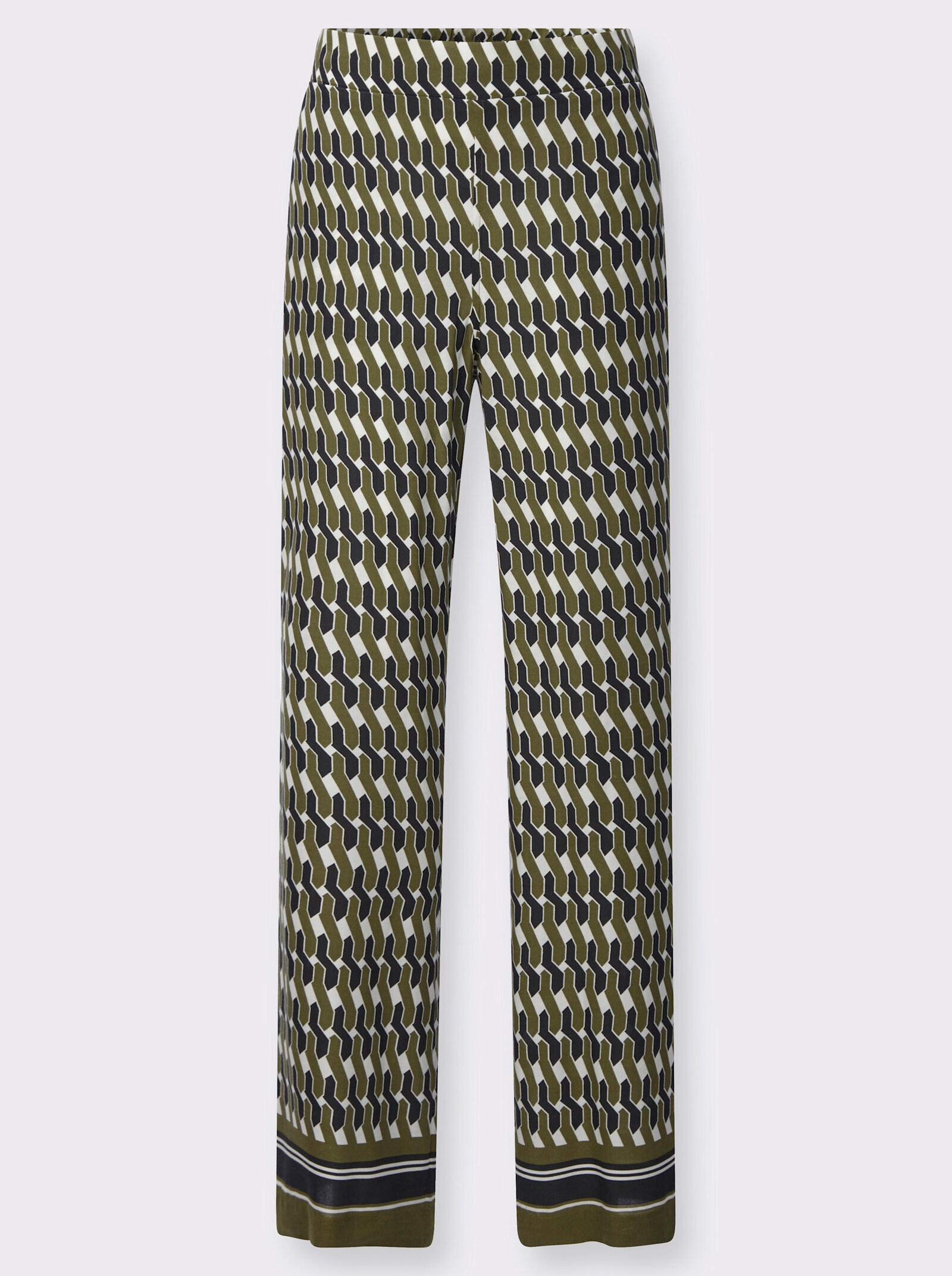 Hose aus Viskose - oliv-schwarz-bedruckt