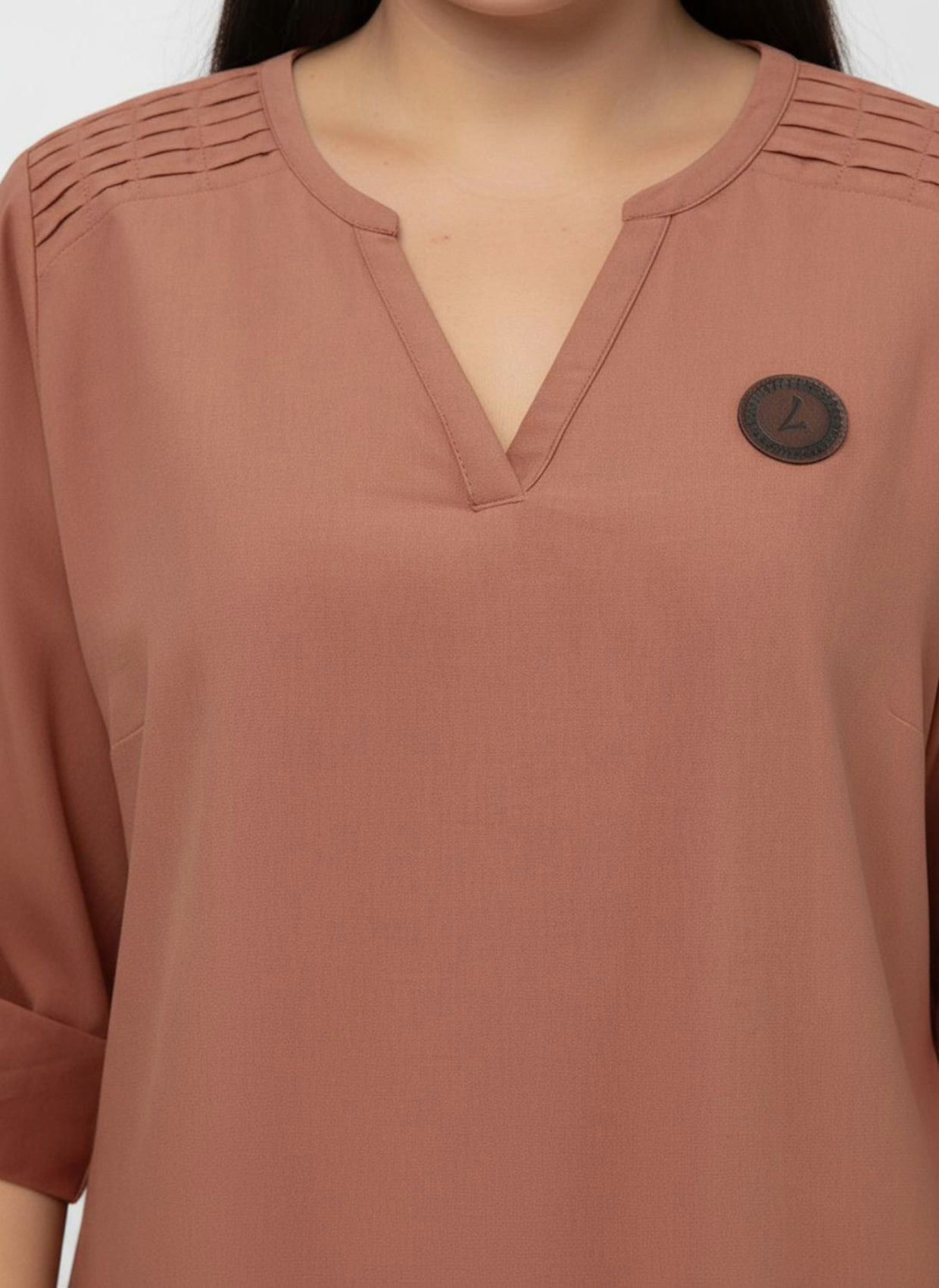 Jeanstunika mit Biesenverzierung - papaya