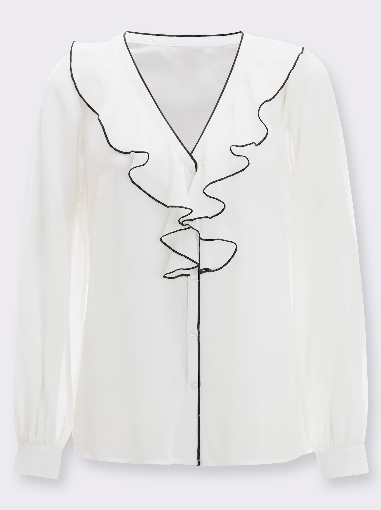 Langarmbluse mit Volants - weiss