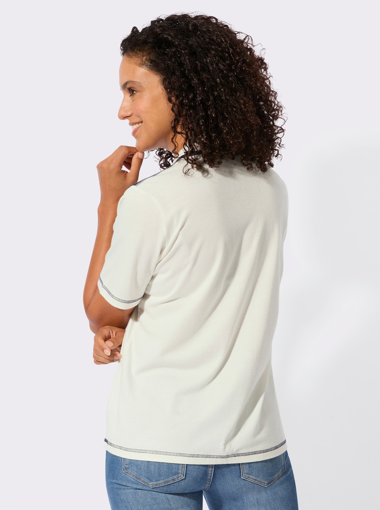 Kurzarmshirt - ecru-marine