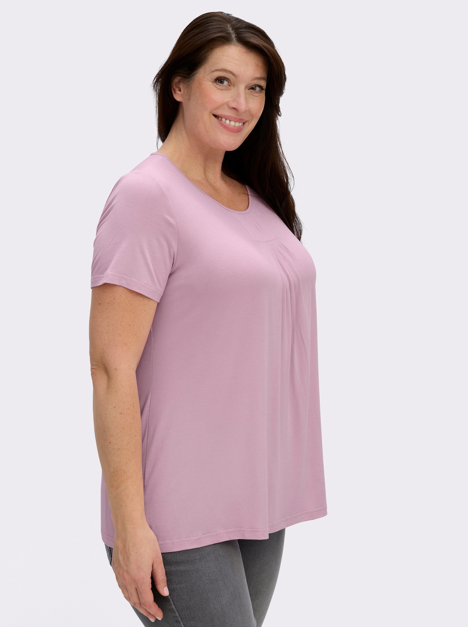  Rundhalsshirt in A-Form mit Falten - rosé